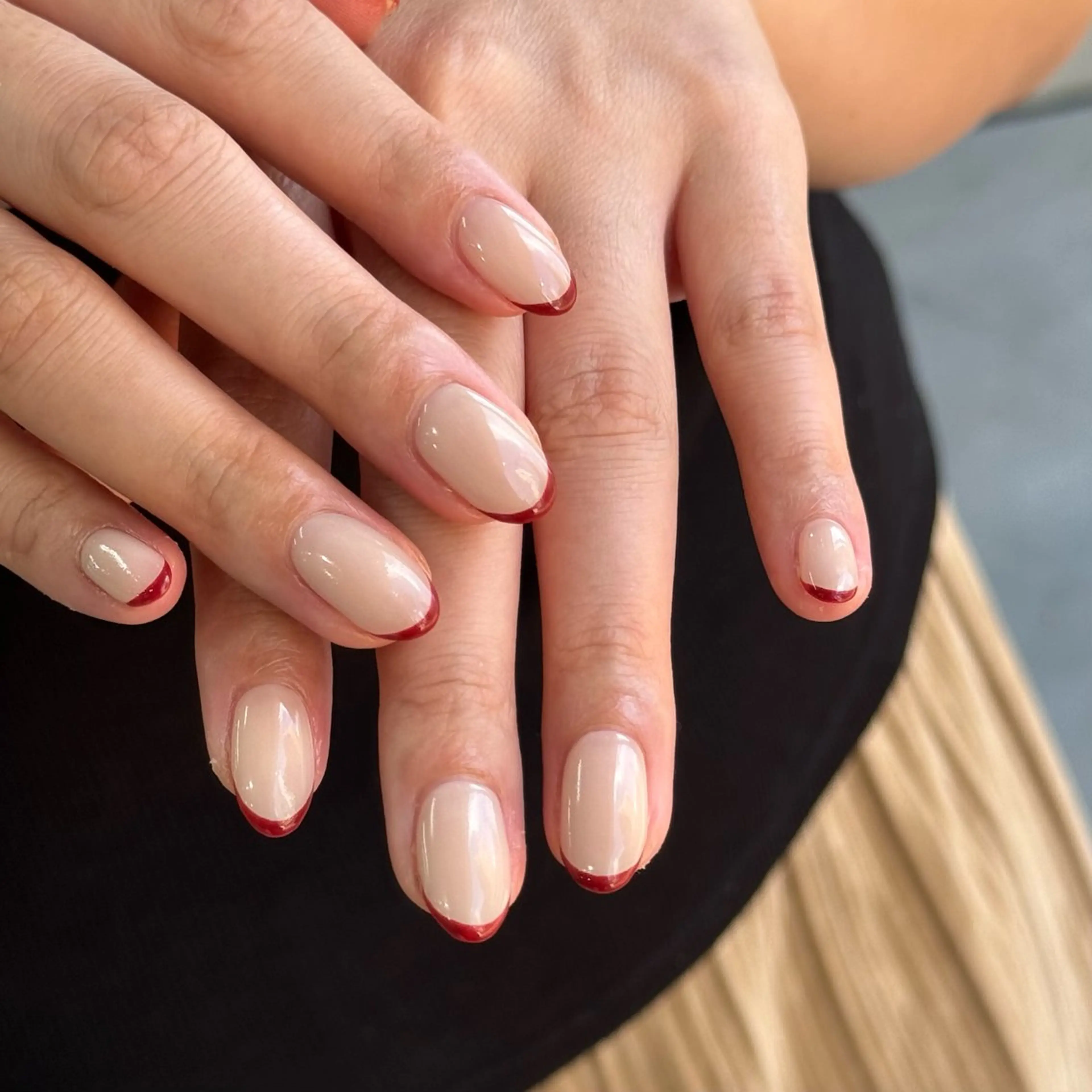 ネイル フレンチネイル 赤色 ハンドネイル Momoka ネイリスト福岡/薬院のネイルデザイン