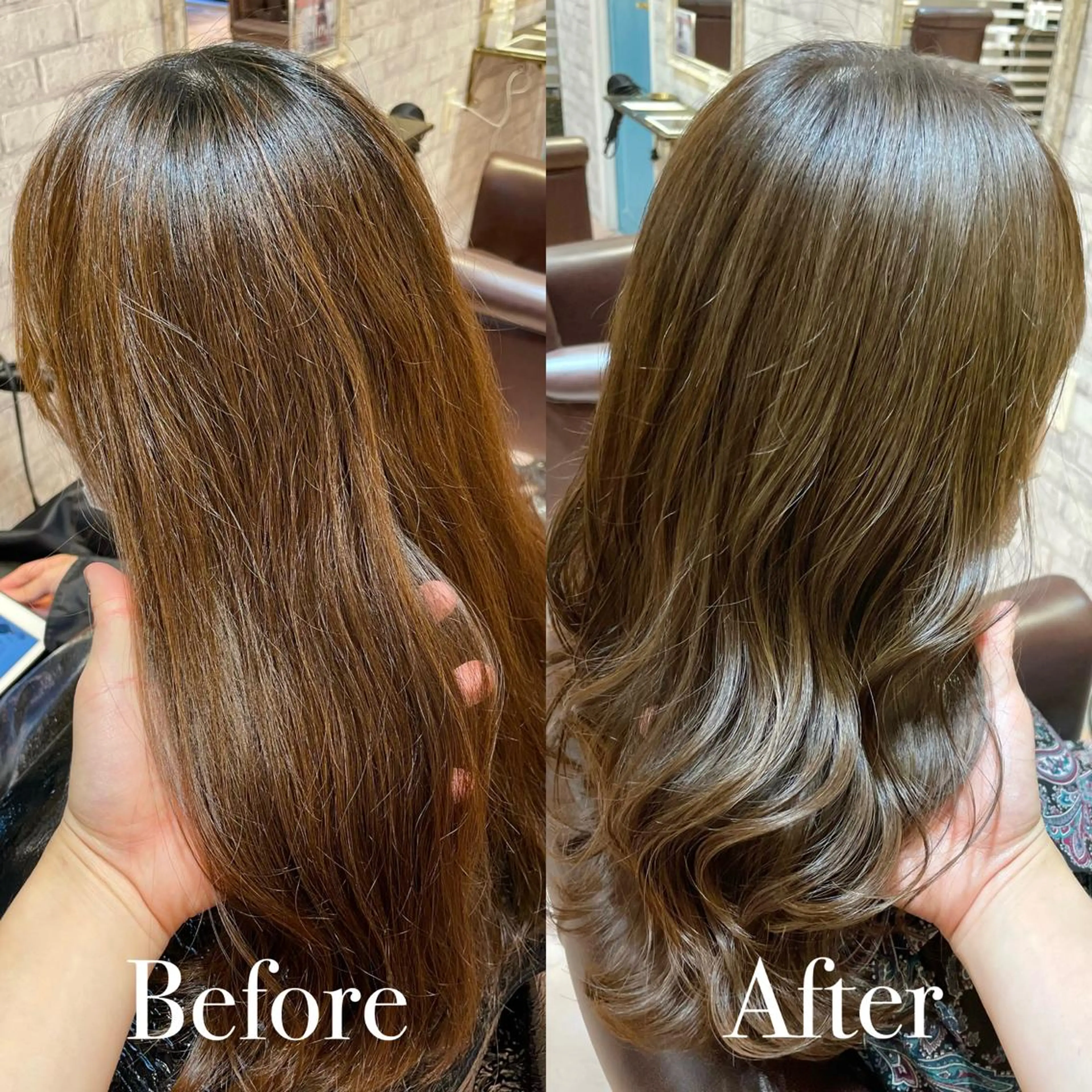ロング カラー ベージュカラー ハイライトカラー ハイライト ヘアカラー トリートメント アオガミ （前髪顔周りカット）のヘアスタイル