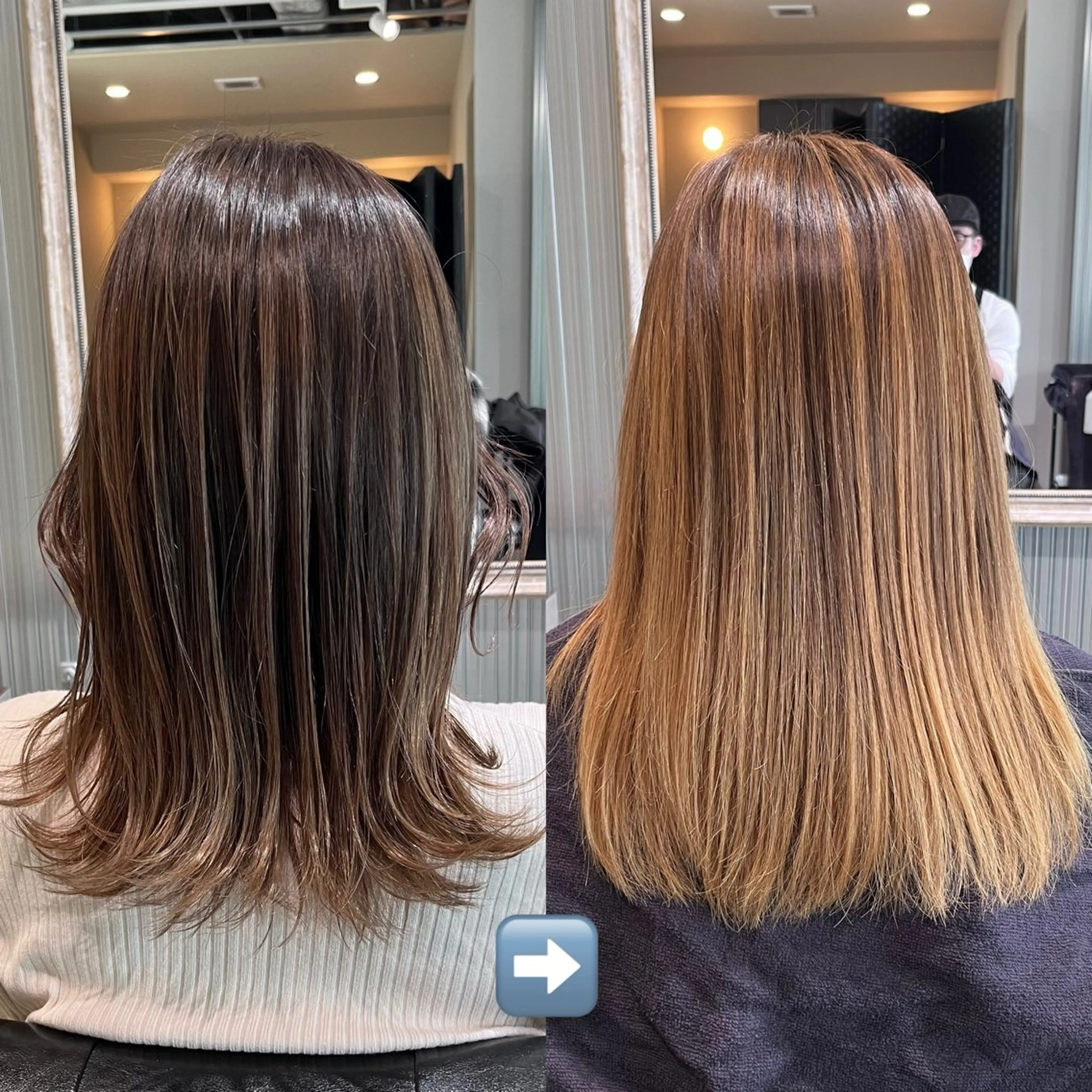 ミディアム カラー バレイヤージュ ブリーチ レイヤーカット ヘアカラー KIZU 髪質改善 オカルト怪談のヘアスタイル