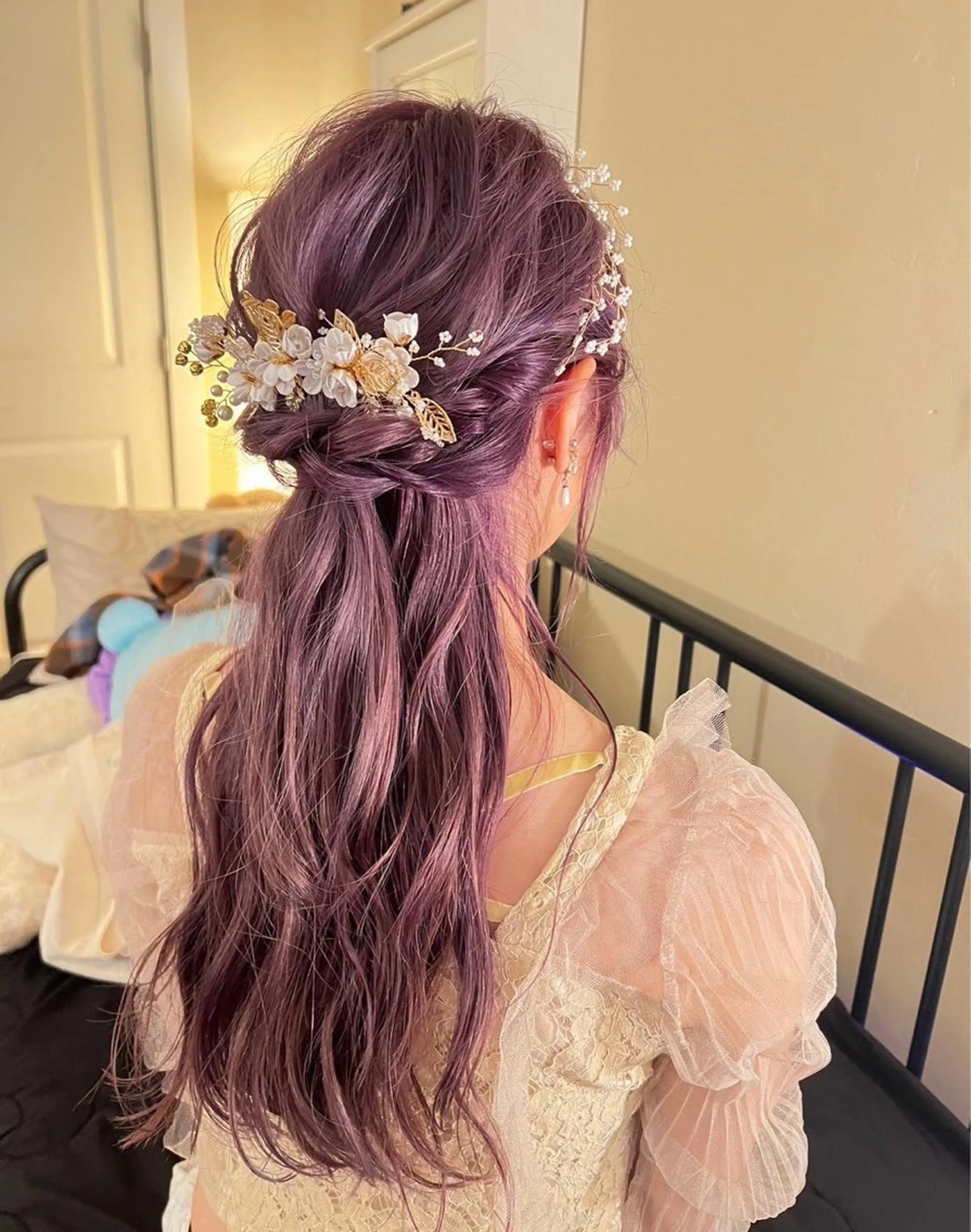 ロング カラー ヘアアレンジ ハーフアップ 結婚式・ブライダル 卒業式のヘアスタイル 庄司 桜のヘアスタイル