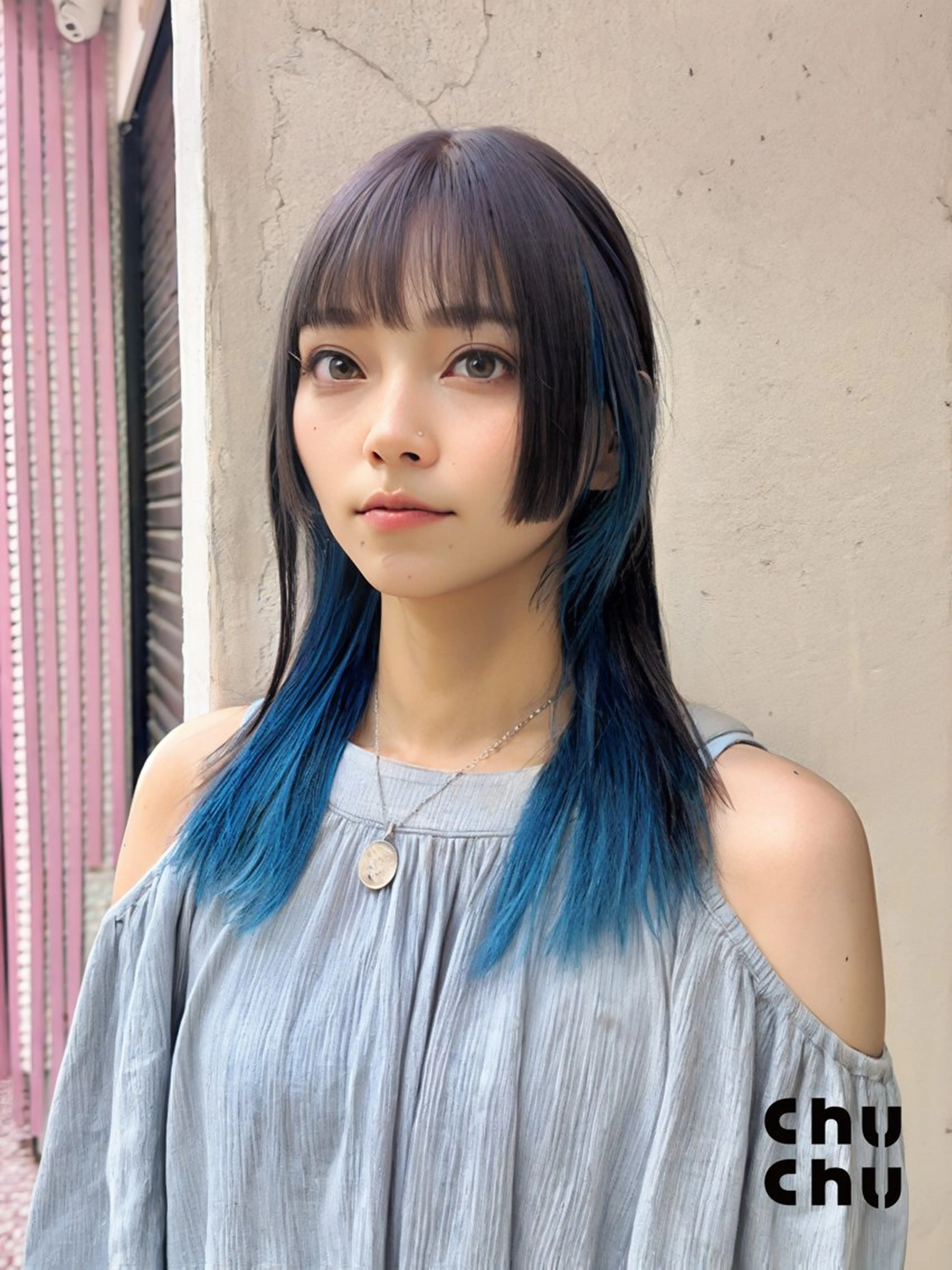 セミロング カラー ブルーカラー インナーカラー 韓国風ヘア カット ヘアカラー トリートメント インナーカラー/レイ ヤーカット♡/マキシのヘアスタイル