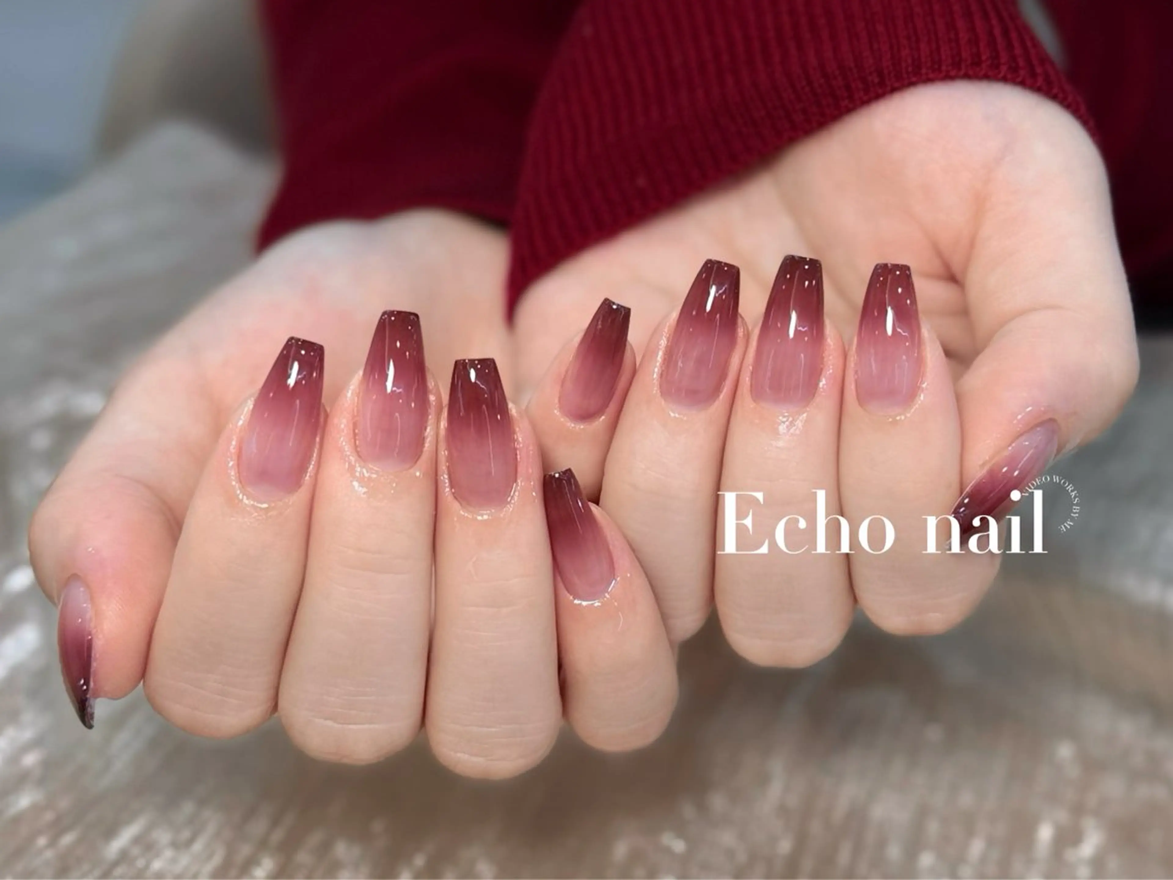 ネイル ボルドー ブラウン ツイードネイル 冬ネイル クリスマス ハンドネイル Echo Nail Salonのネイルデザイン