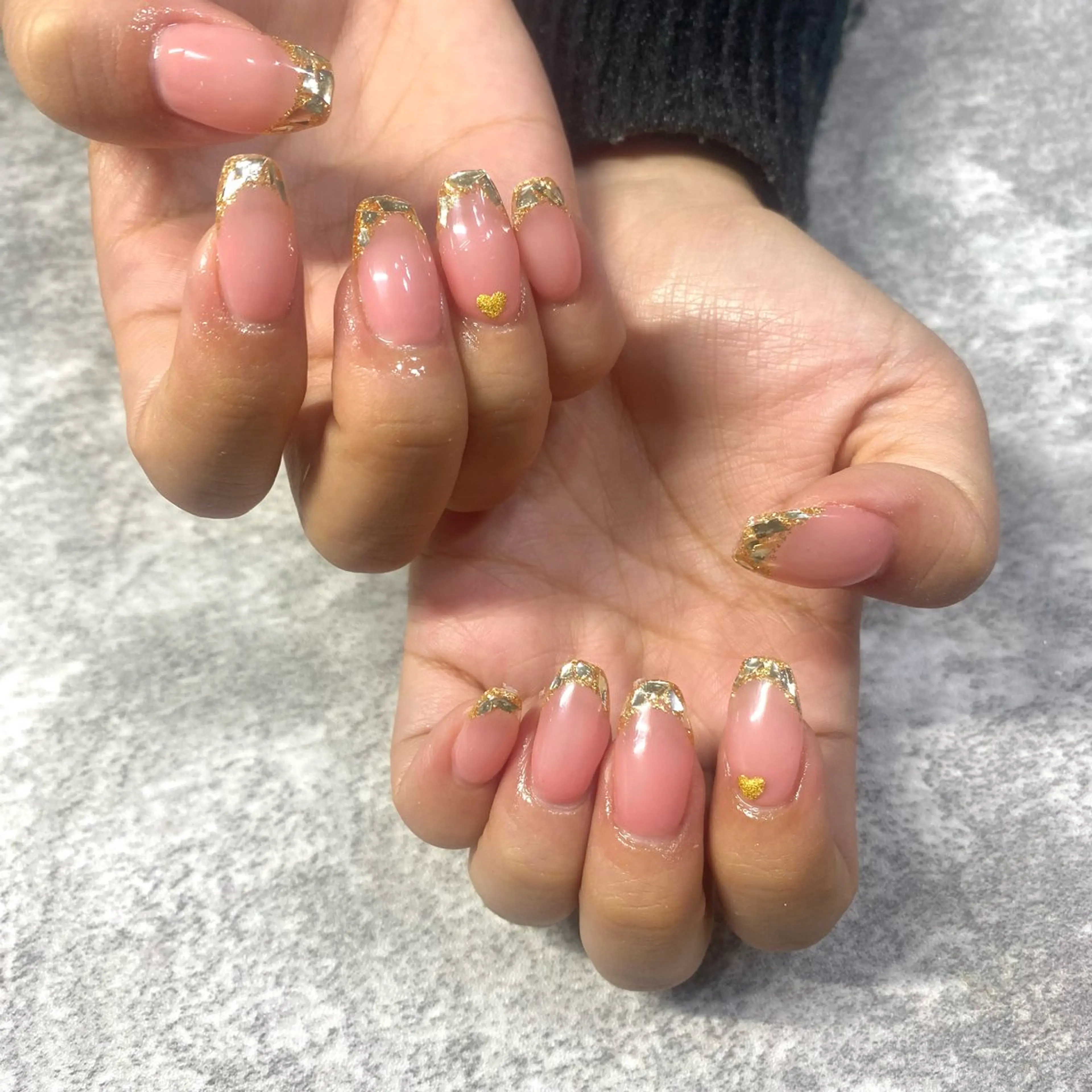 ネイル フレンチネイル ガラスフレンチ ゴールド ハンドネイル ★Rinail... .のネイルデザイン