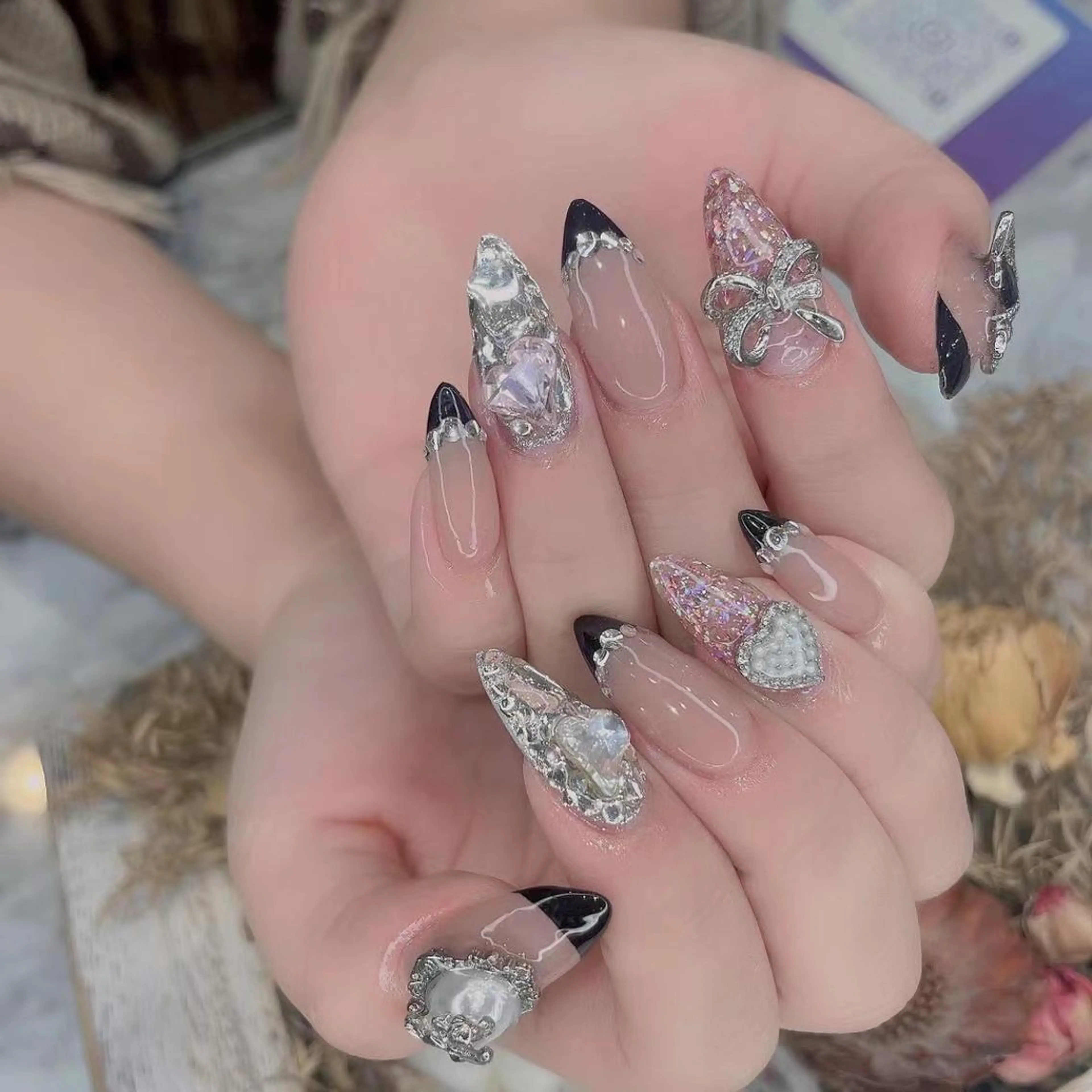 ネイル ハート キラキラネイル ラメ(グリッター) ピンク リボン Babarla Nailのネイルデザイン