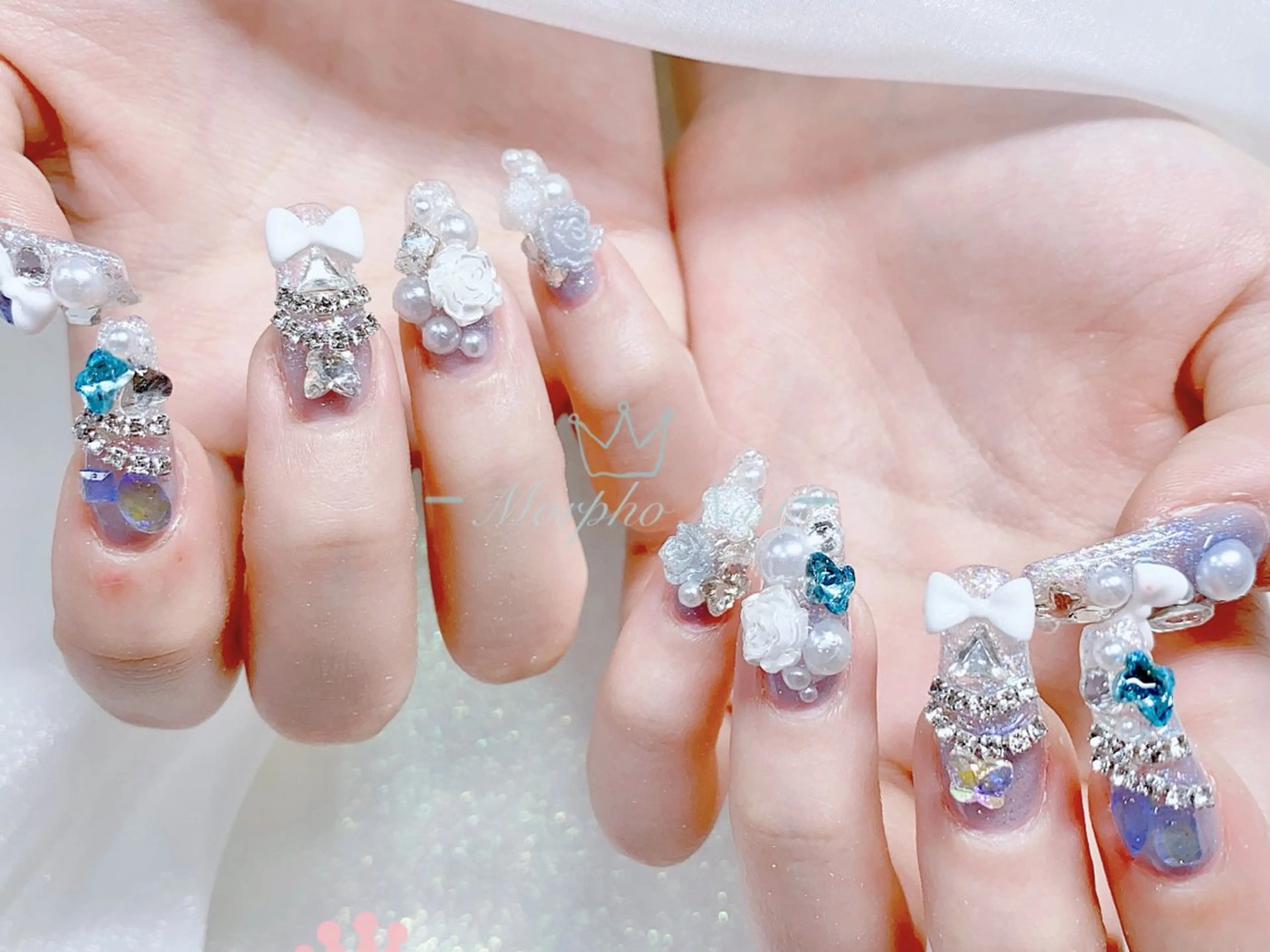 ネイル 長さ出し ジェルネイル キラキラネイル 大理石ネイル(マーブル) ニュアンスネイル ハンドネイル Morpho nailのネイルデザイン