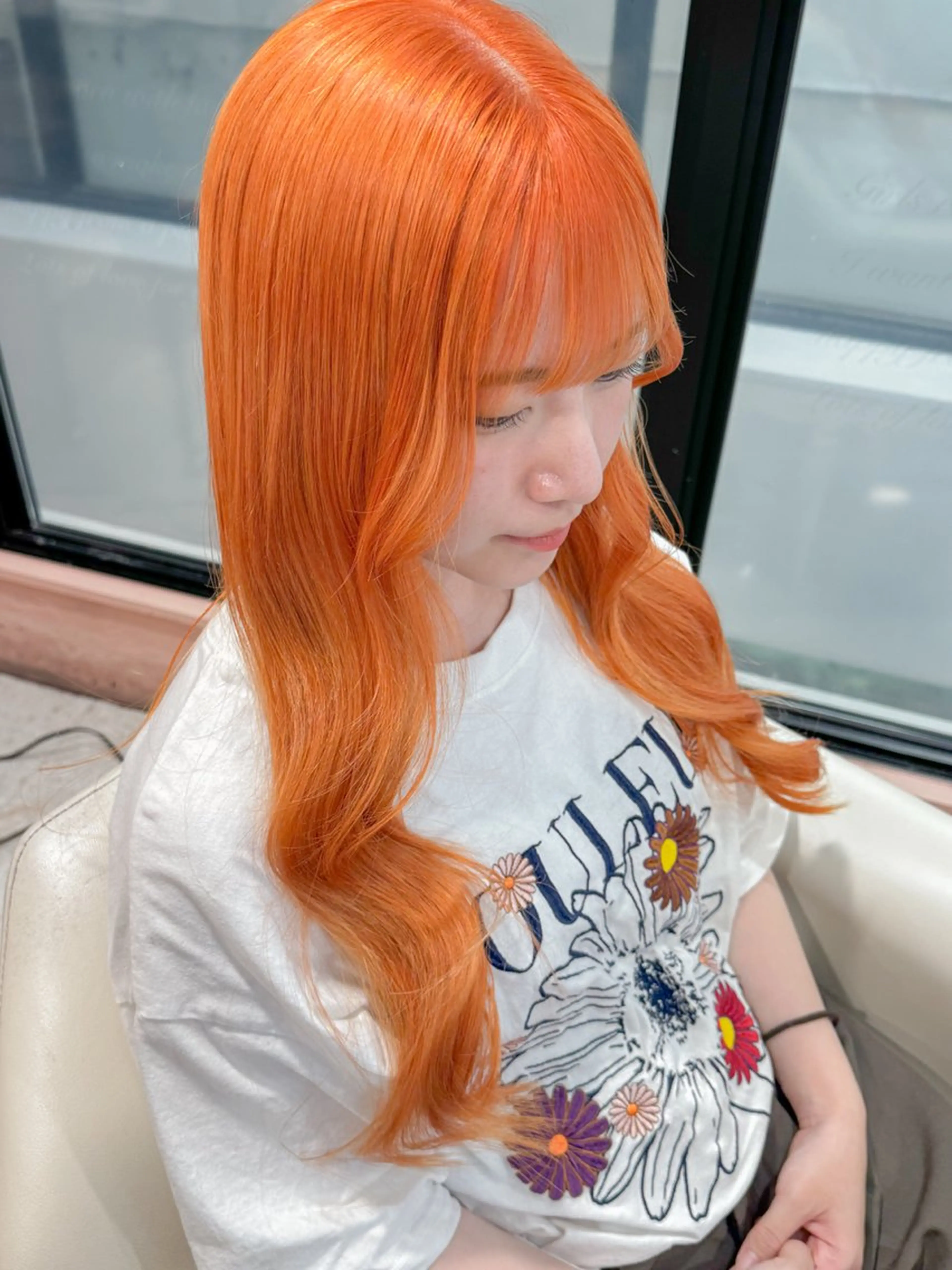 ロング カラー ブラウンカラー ハイトーンカラー 韓国風カラー オレンジ オレンジブラウン ヘアカラー Chérie所属・Chérie 渋谷/カラーサロンのヘアスタイル