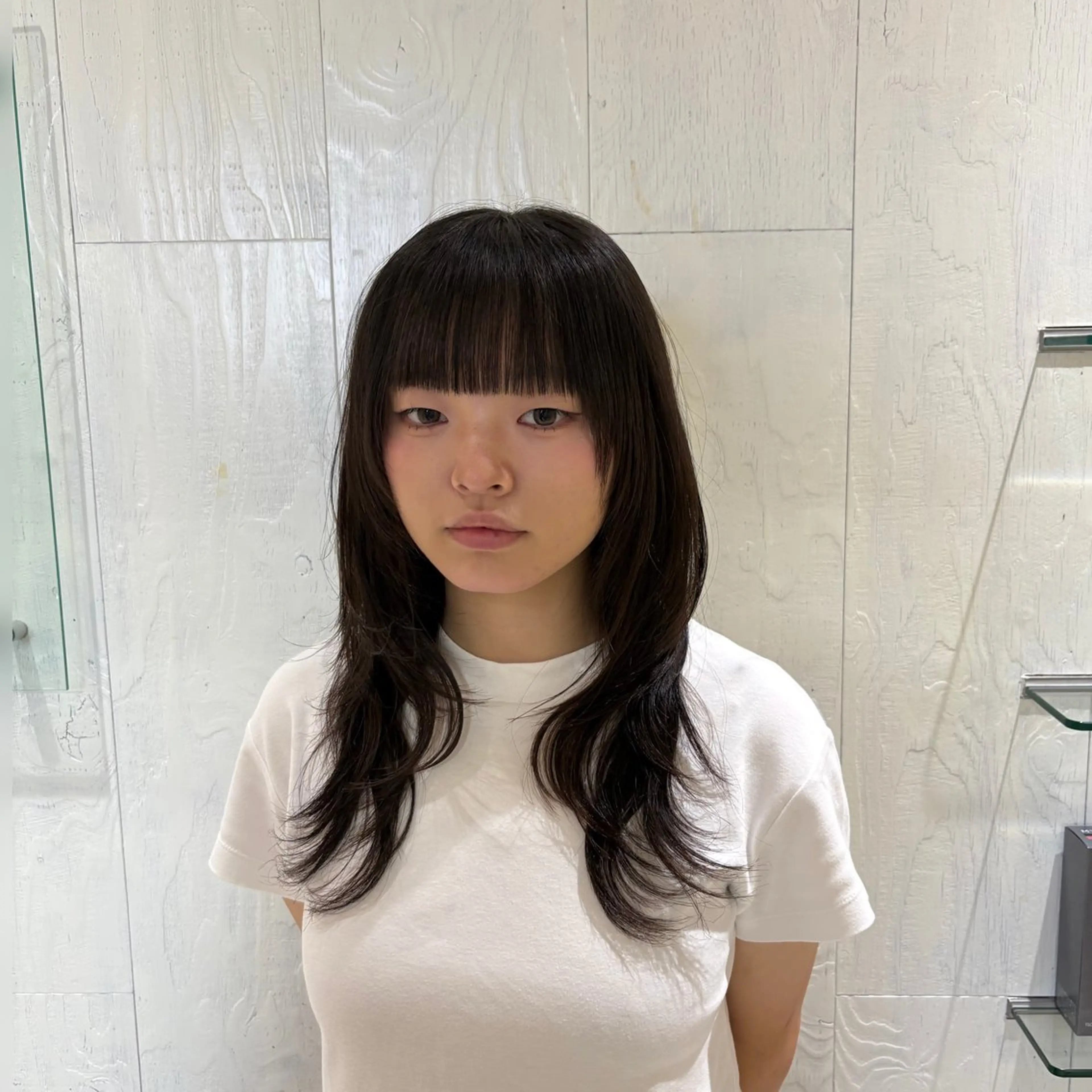 セミロング ハッシュカット 韓国風ヘア カット ブリーチなしWカラー レイヤー/Rickyのヘアスタイル