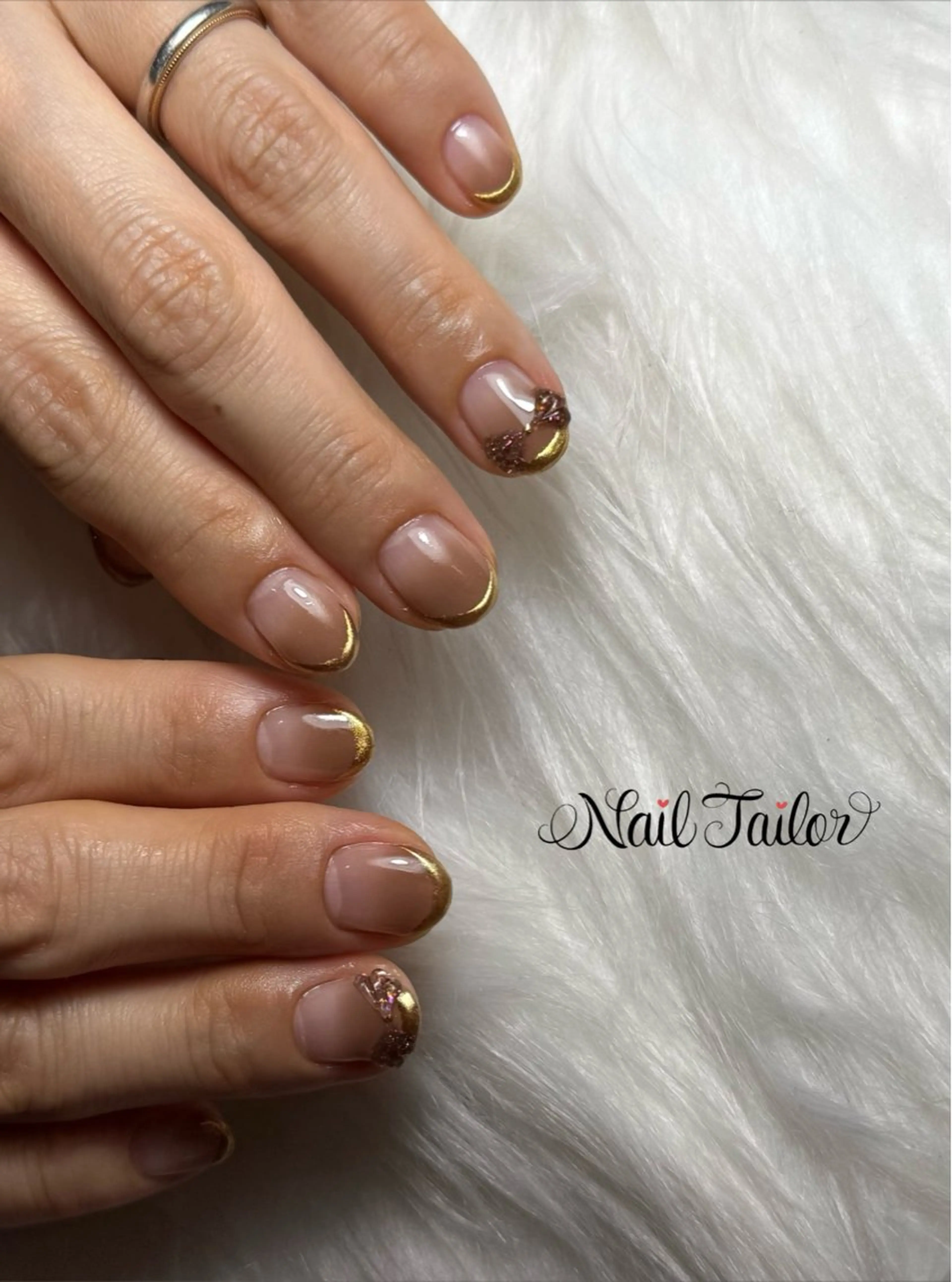 ネイル フレンチネイル ゴールド ミラーネイル オフィスネイル ぷっくりネイル ハンドネイル 〜Nail Tailor〜　ネイルテイラー所属・NailTailor ネイルテイラーのネイルデザイン