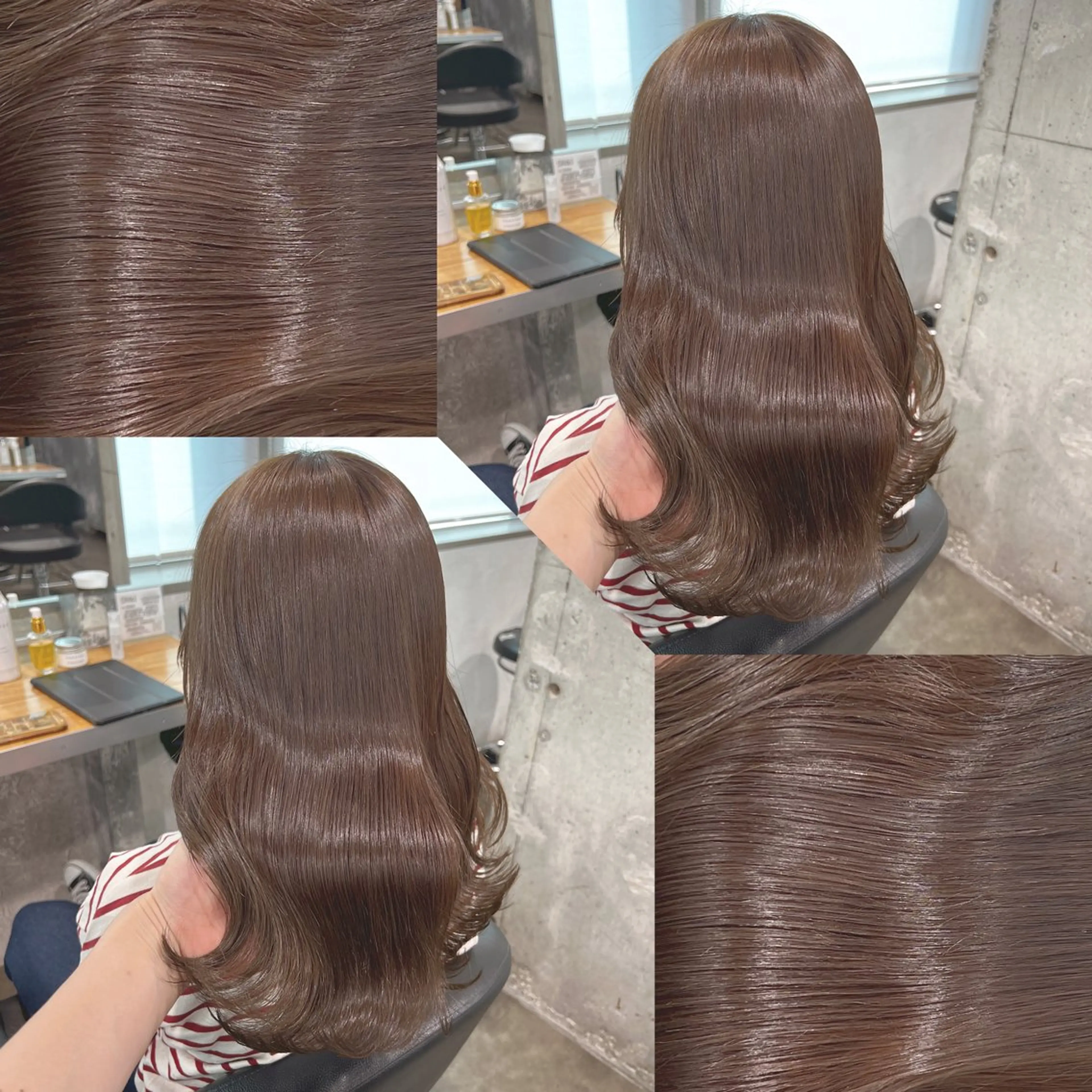 セミロング カラー ヘアアレンジ ヘアカラー トリートメント ヘッドスパ ヘアセット 韓国風ベージュ🤎 赤みなし🌿横浜🤎のヘアスタイル