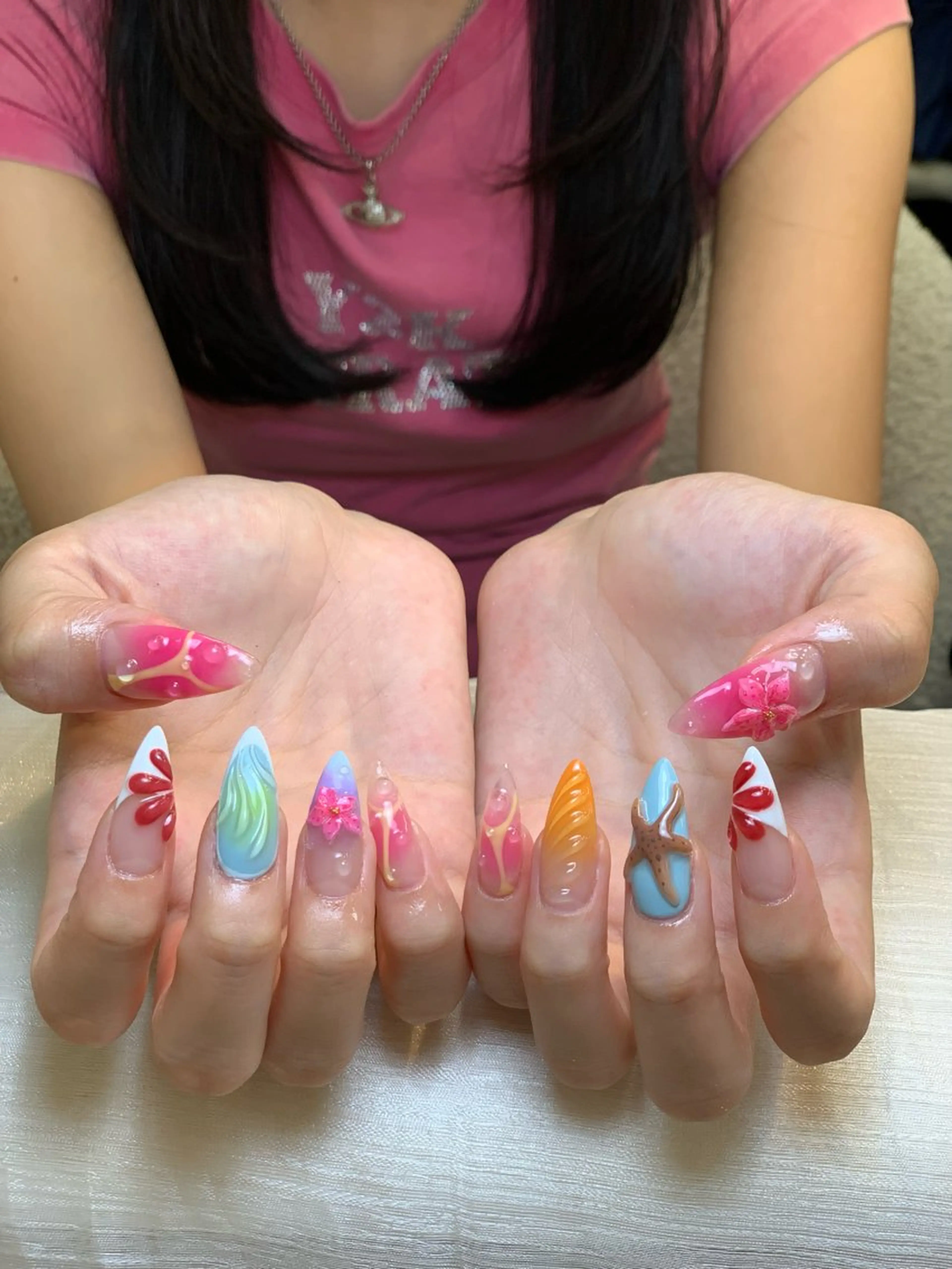 🎀チップ長さ出し10本・3Dフラワー🌸アートやり&パーツ付け放題の写真