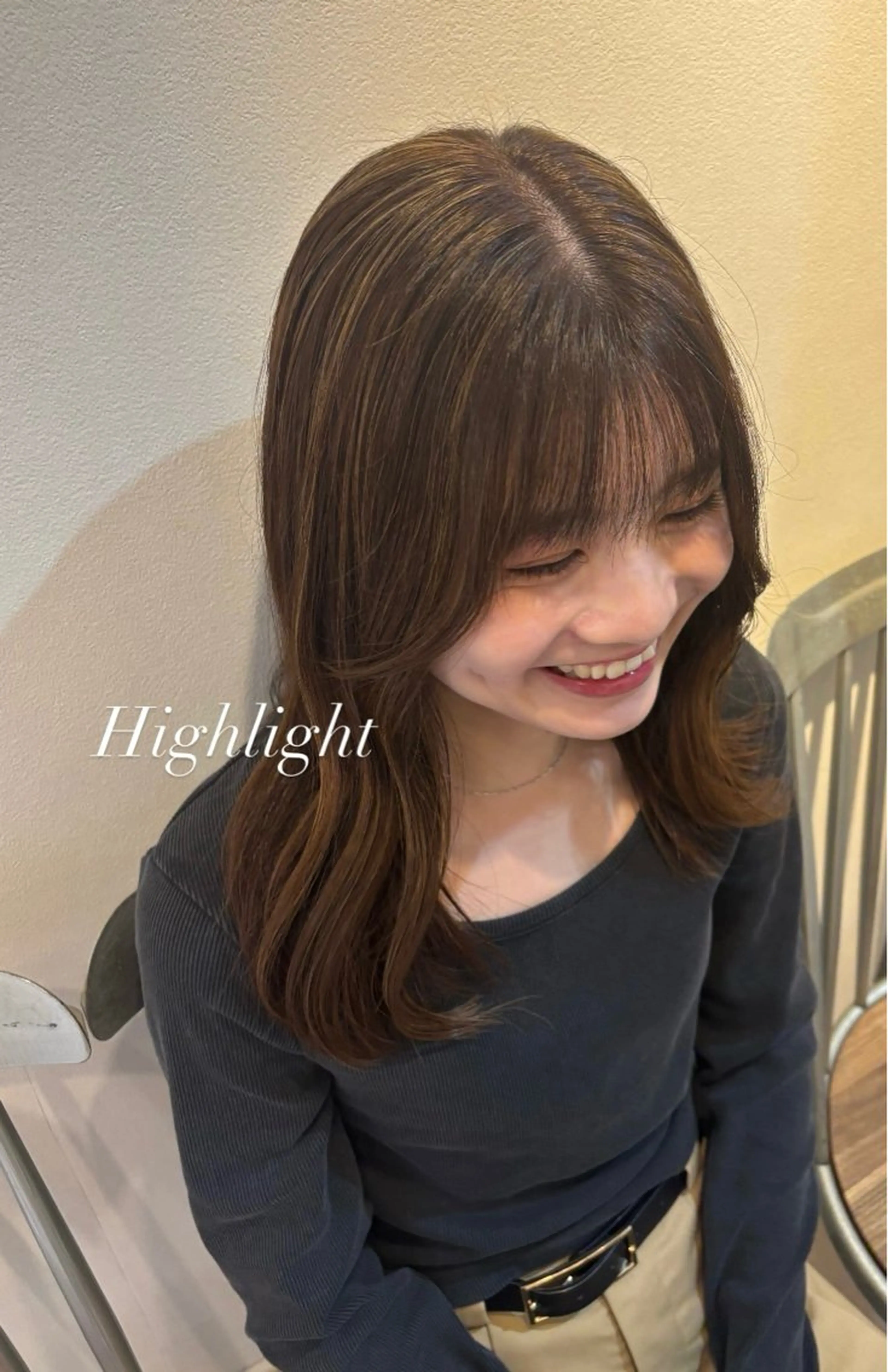 セミロング カラー ブリーチ 透明感カラー ハイライトカラー ハイライト カット ヘアカラー Aujua認定サロン /Rena/暖色🎀のヘアスタイル