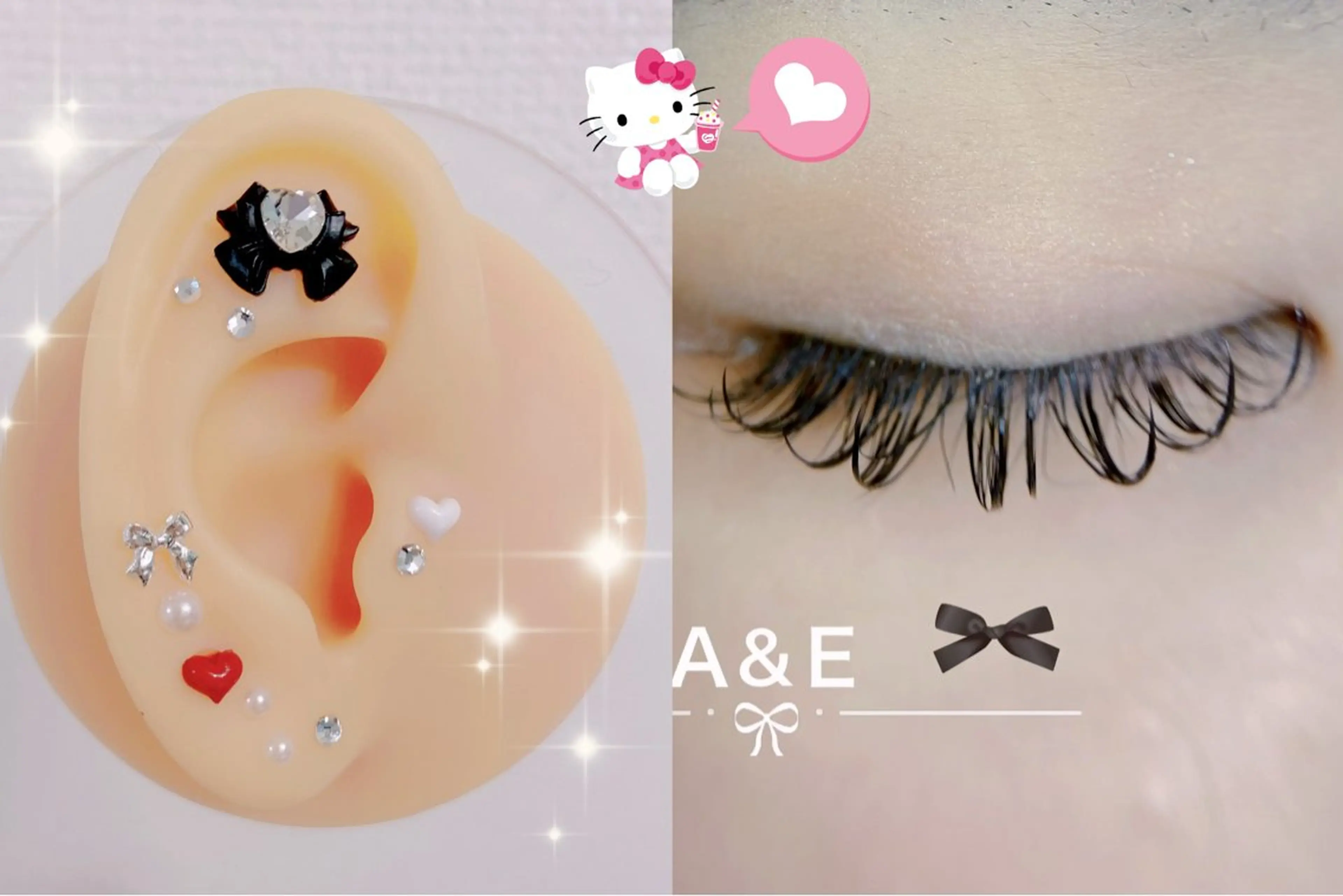 フラットラッシュマツエク(120本まで)🎀🩷💛耳つぼジュエリー10個までの写真