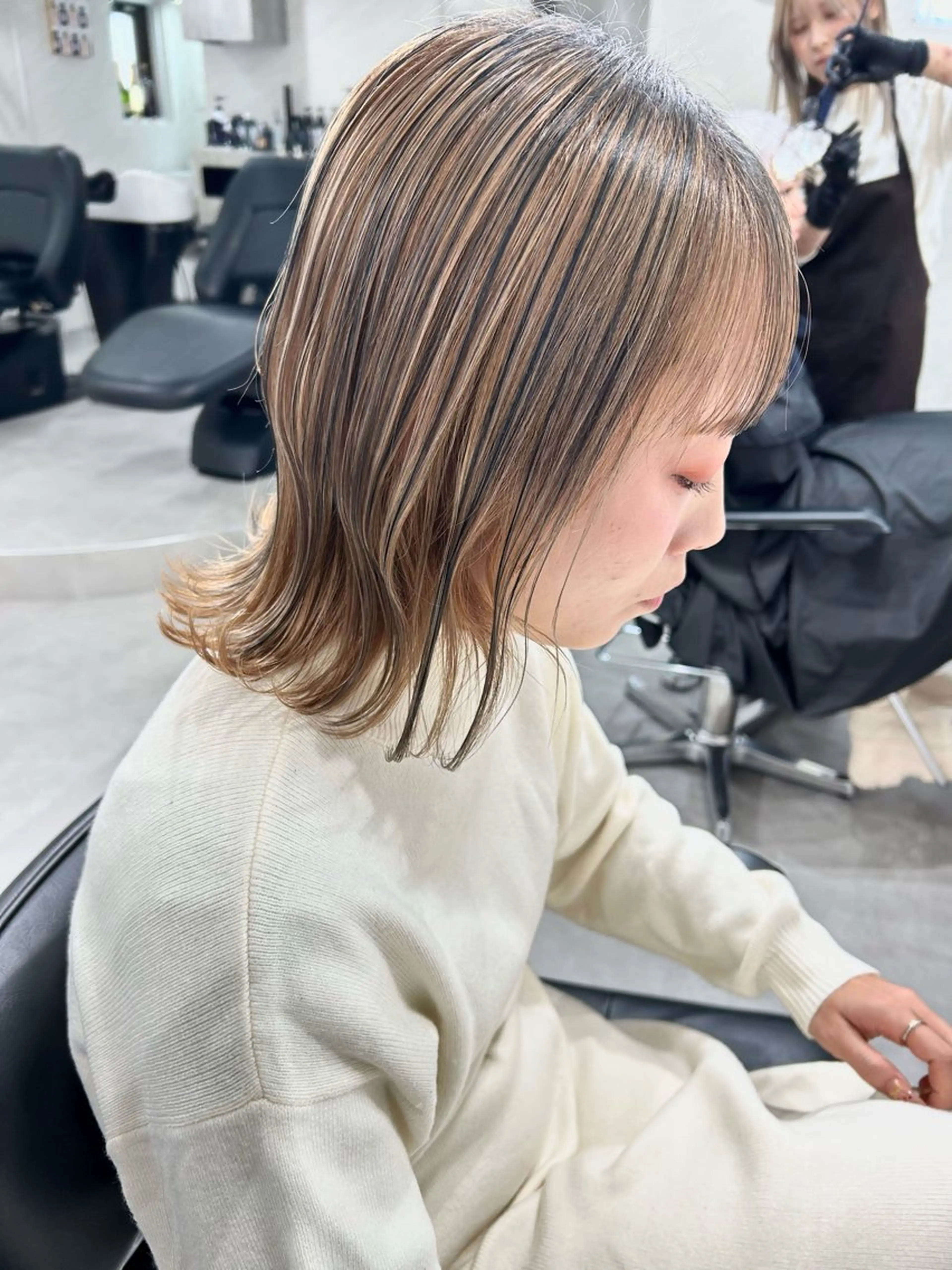 ミディアム カラー ヘアカラー トリートメント 髪質改善will hairdesignのヘアスタイル