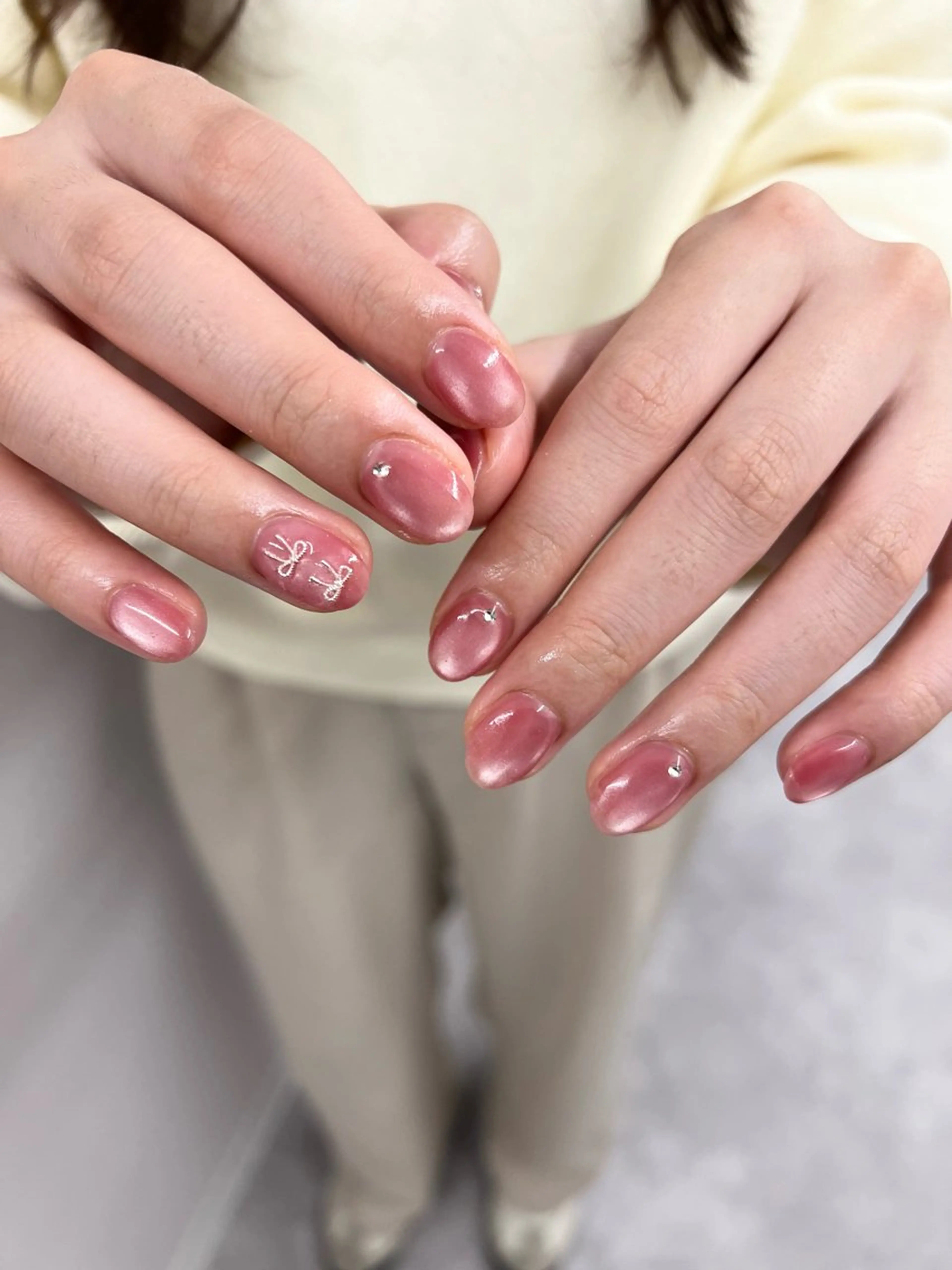 ネイル ジェルネイル マグネットネイル ニュアンスネイル パラジェル ピンク ハンドネイル ハンドケア Bana_ Nailのネイルデザイン