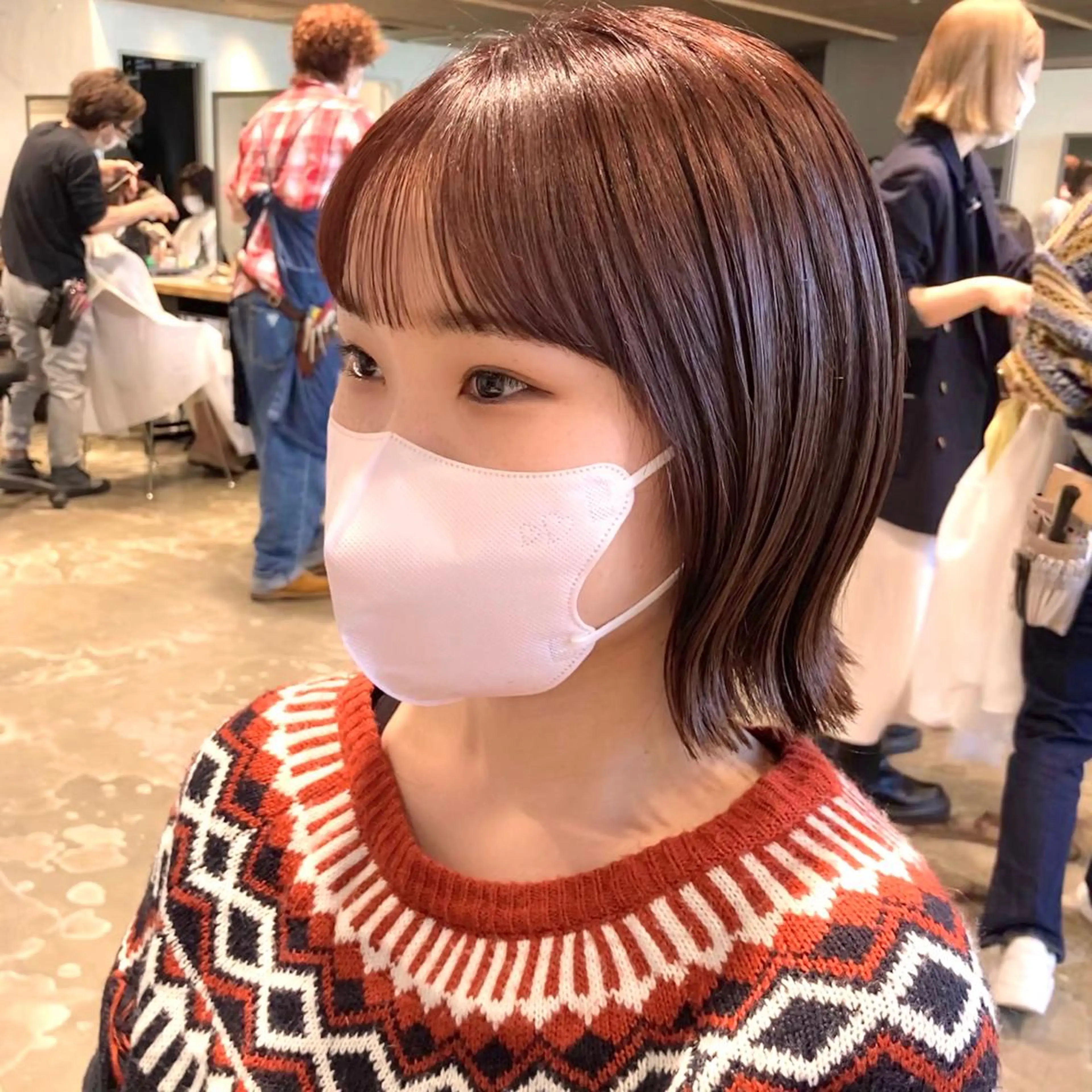ミディアム カラー ブラウンカラー ピンクカラー ピンクブラウン 暖色/艶髪/ボブ/ ミディアム/Ayaのヘアスタイル
