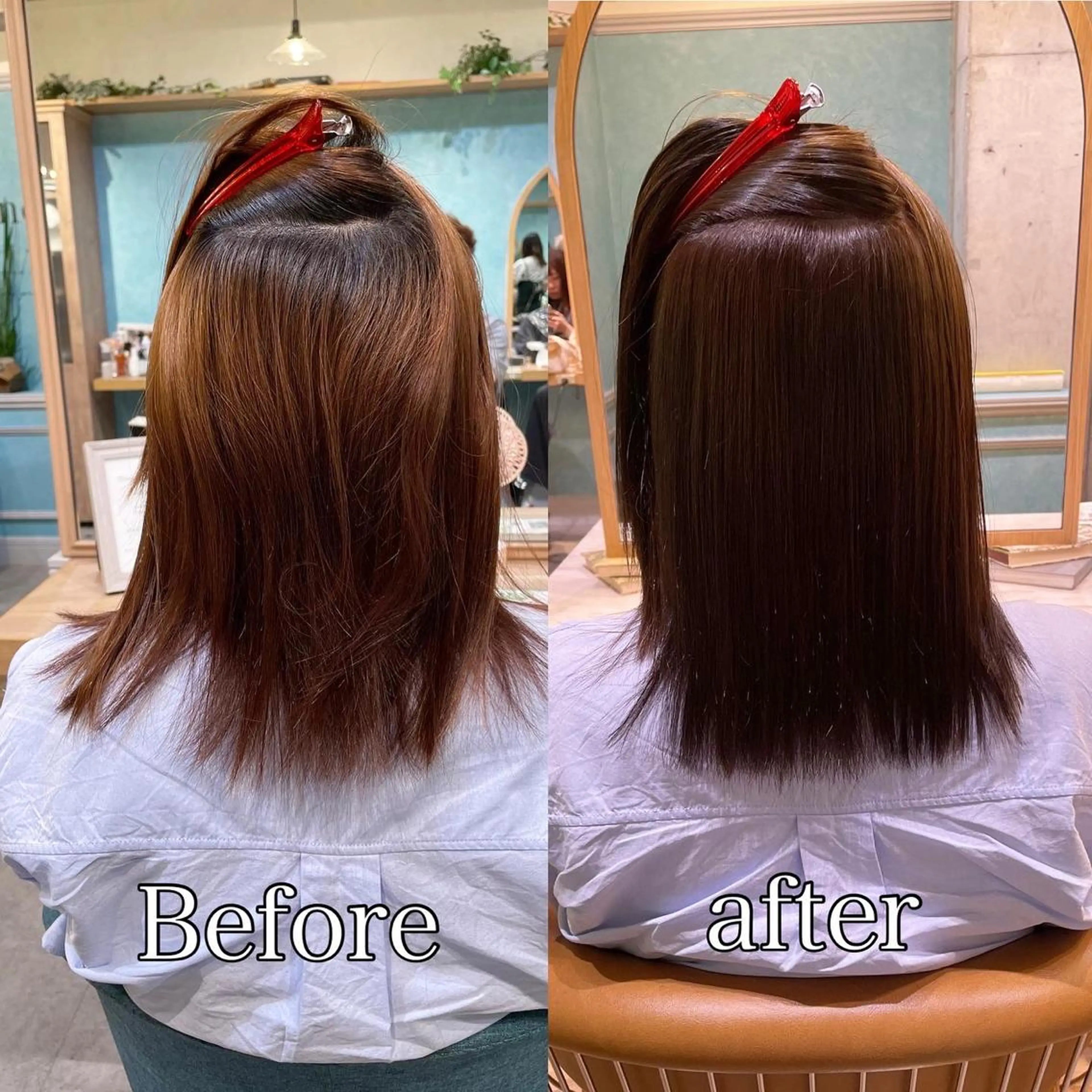 ミディアム カット ヘアカラー 縮毛矯正 トリートメント 山本翔一郎 韓国顔周りレイヤーのヘアスタイル