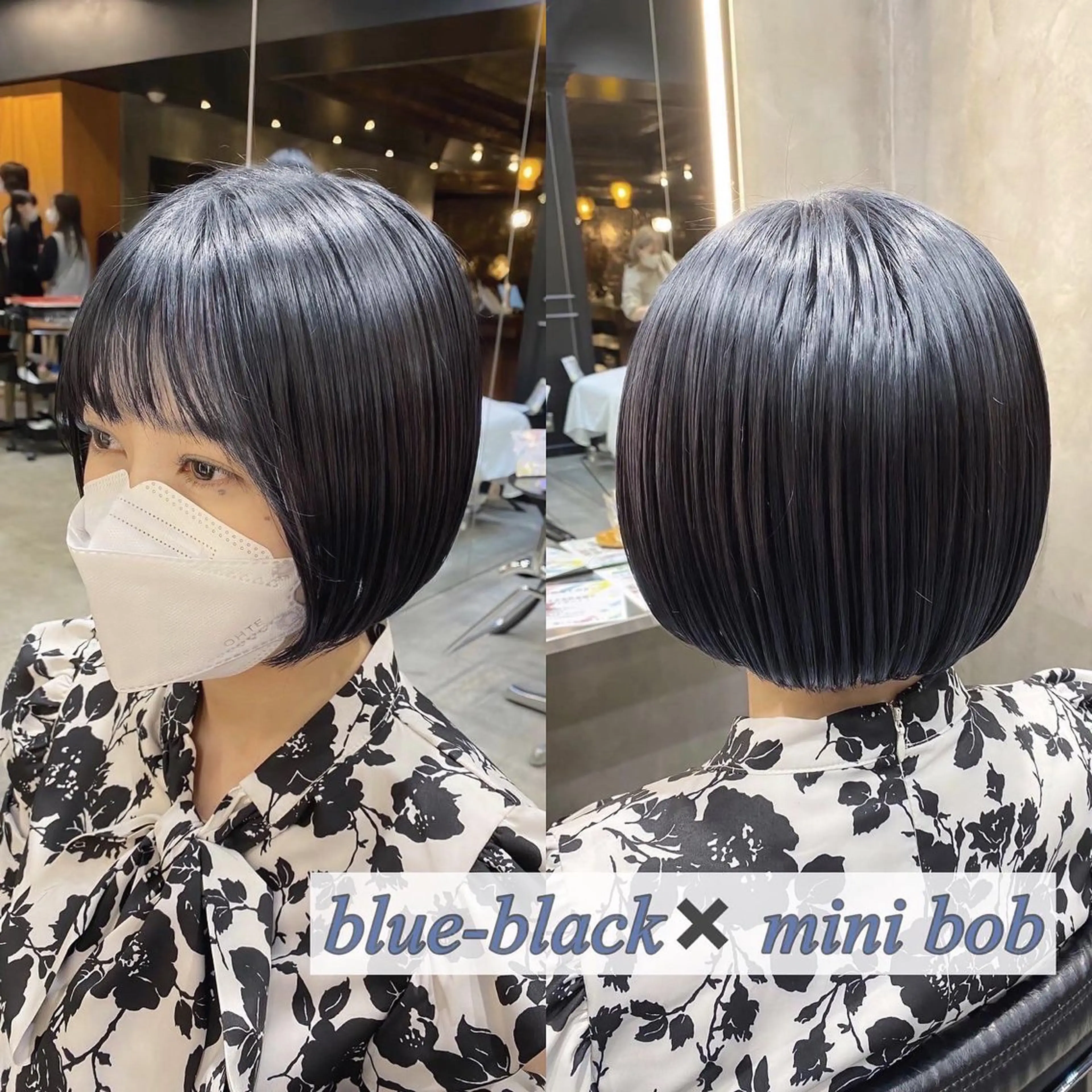 ショート カラー 黒髪 ブルーカラー ブルーブラック ボブ カット ヘアカラー トリートメント ブリーチなしダブル カラー🧸🐺陽介のヘアスタイル
