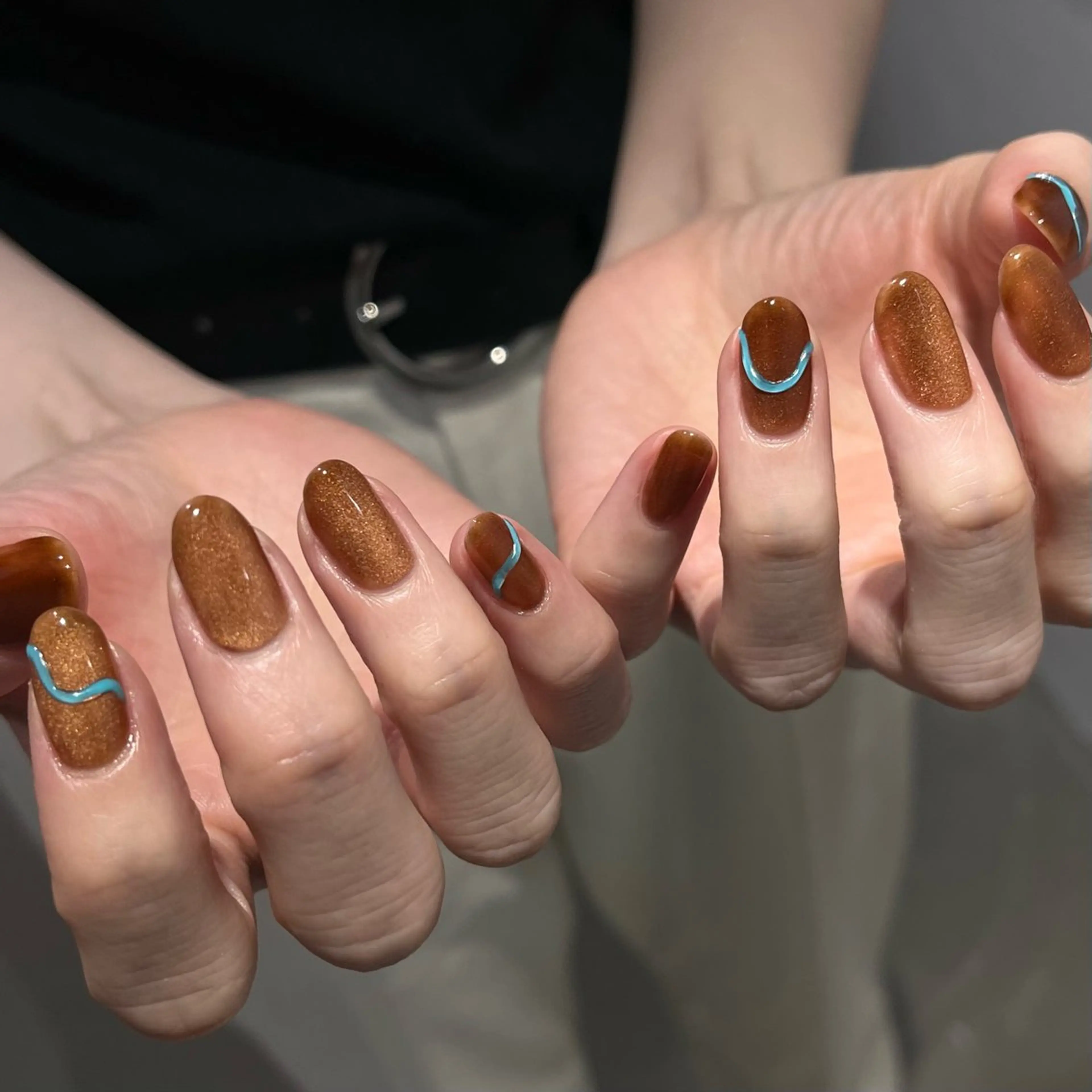ネイル ブルー ブラウン ハンドネイル nails _ NATSUYOのネイルデザイン
