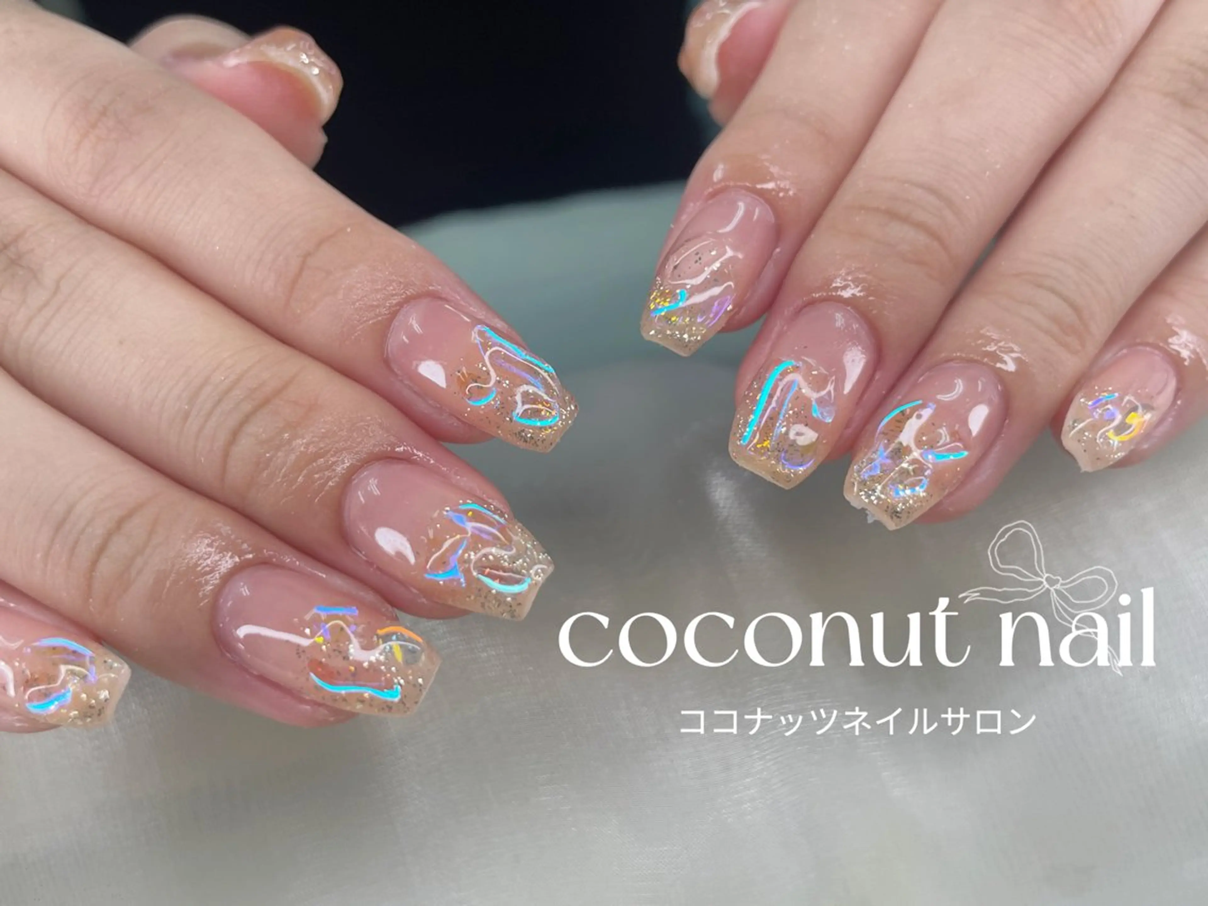 ネイル べっ甲ネイル フレンチネイル キラキラネイル マグネットネイル 大理石ネイル(マーブル) ハンドネイル 神田 ココナッツのネイルデザイン