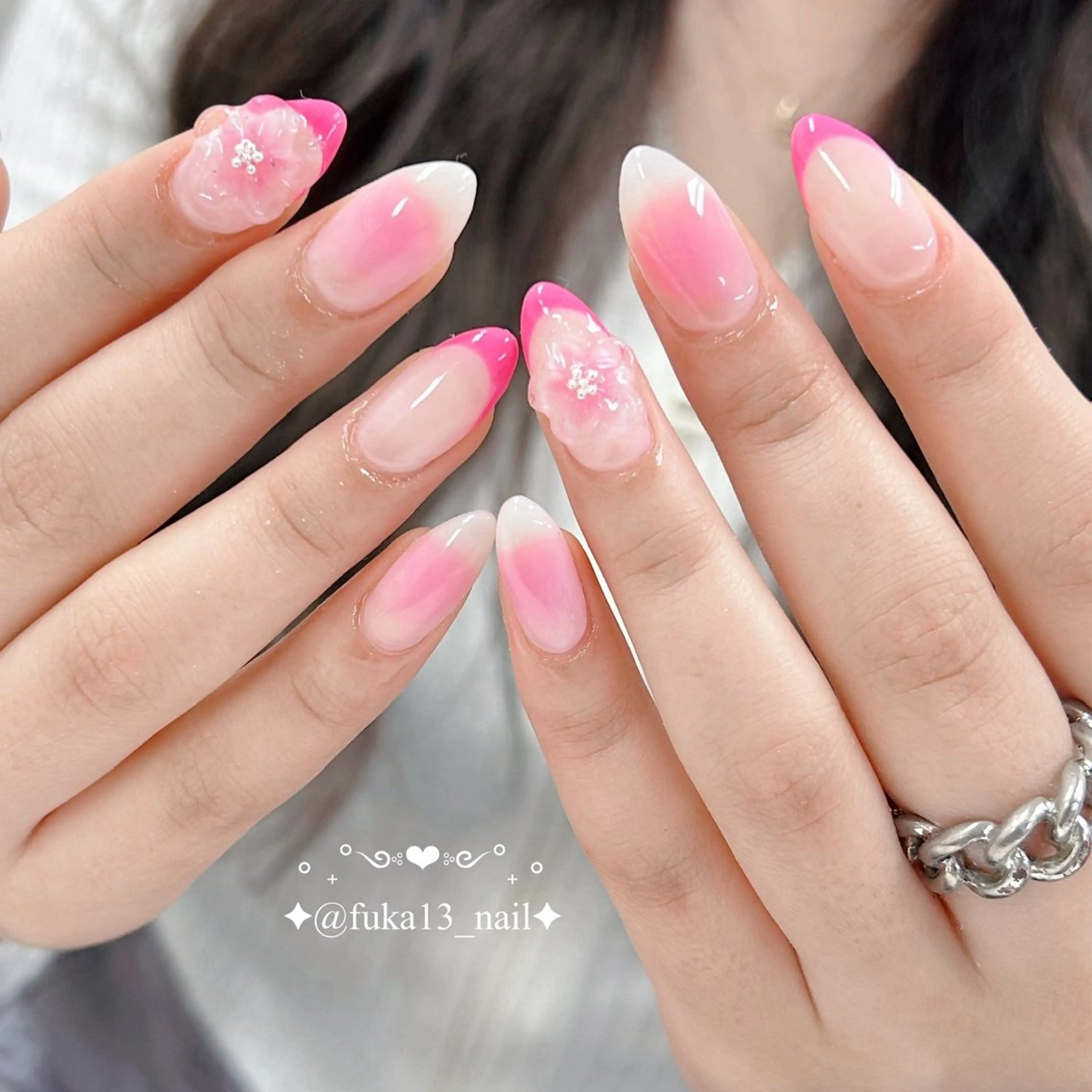 ネイル チークネイル フラワーネイル フレンチネイル 韓国ネイル ピンク ハンドネイル ネイルサロンAnela【アネラ】所属・Nail♡Fuka. /11月予約受付中のネイルデザイン
