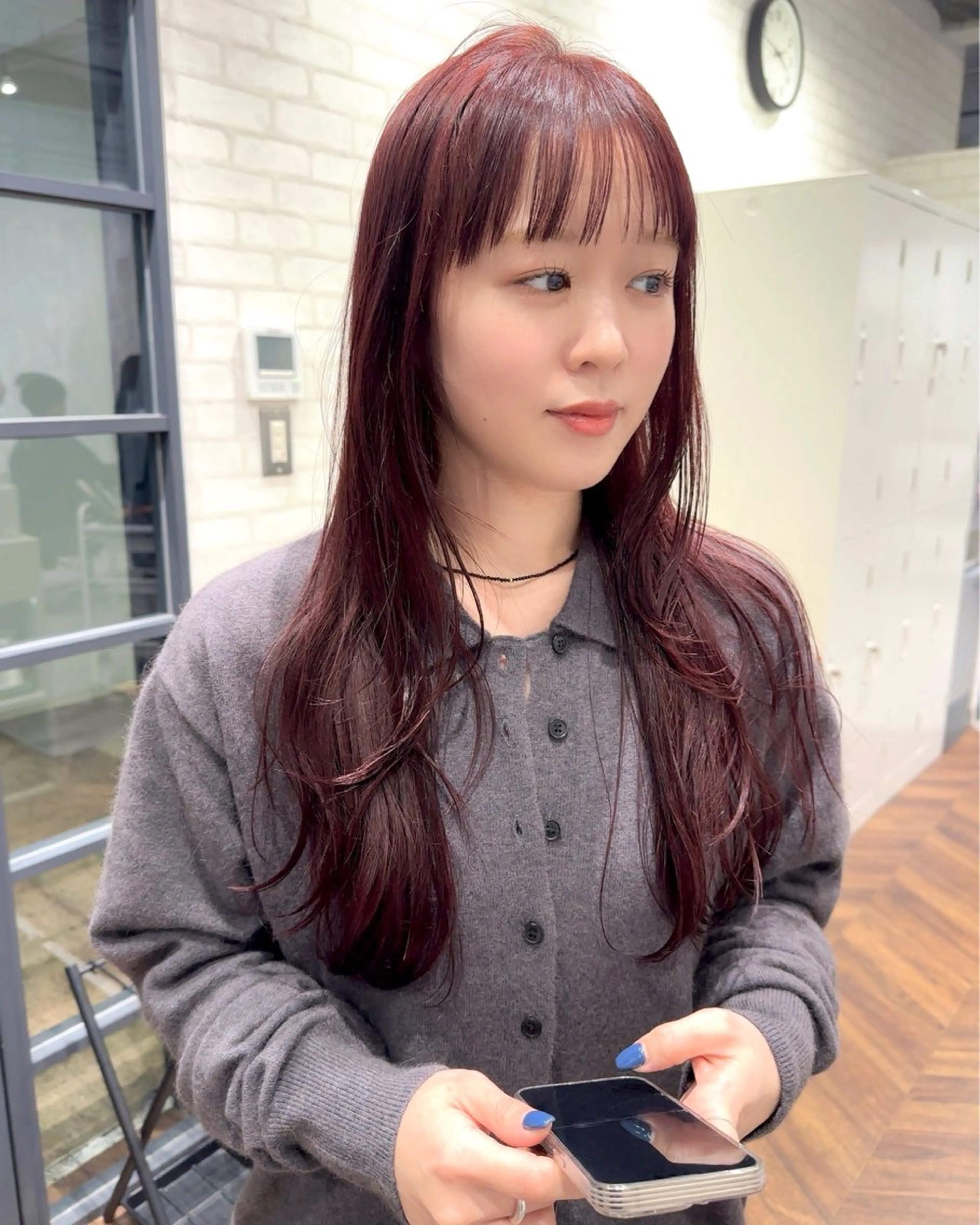 ロング カラー カシス レッドカラー レイヤーカット カット ヘアカラー トリートメント レイヤー/ボブ/ 顔周り/yukinaのヘアスタイル