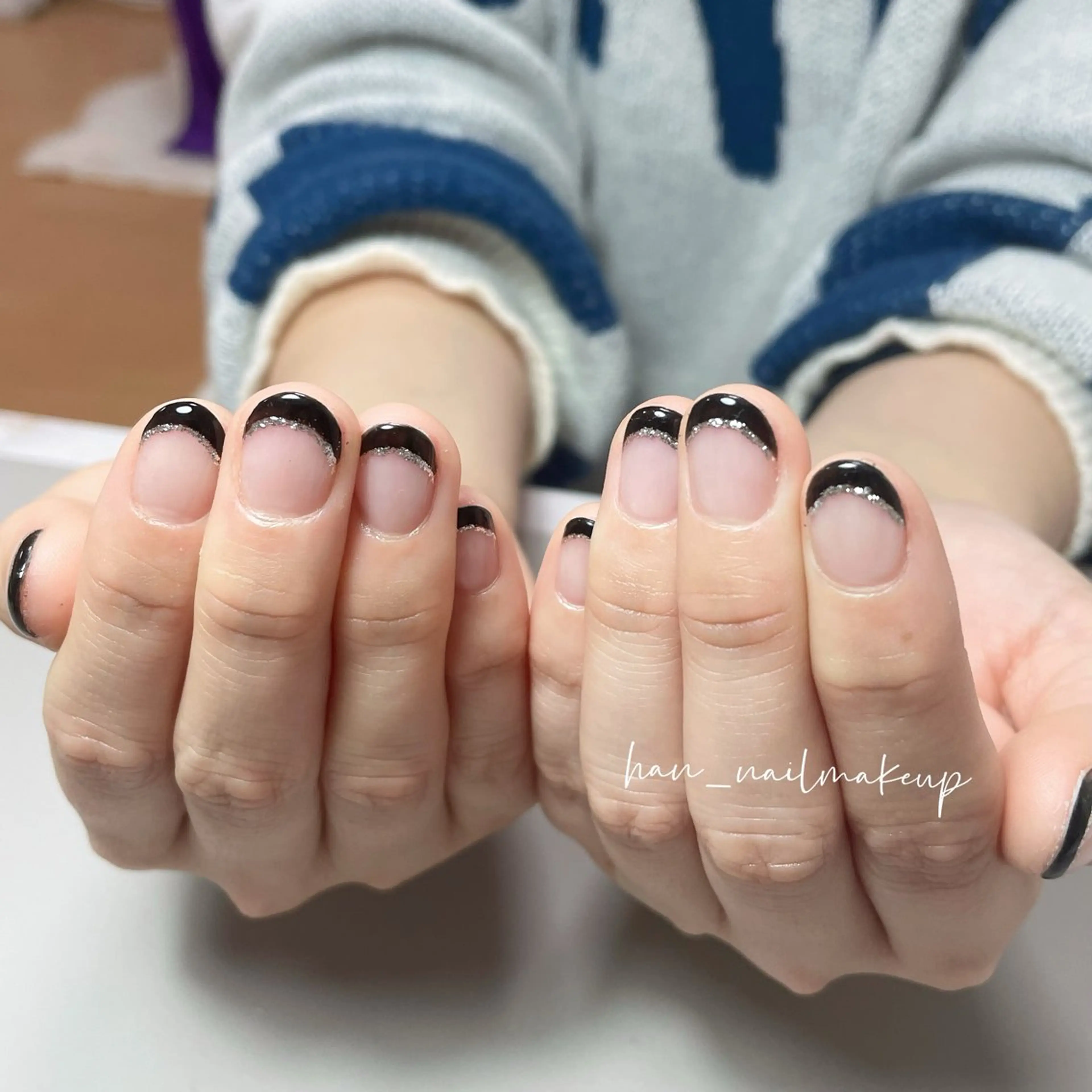 ネイル フレンチネイル ラメ(グリッター) ハンドネイル Han Nail 【y&m】のネイルデザイン