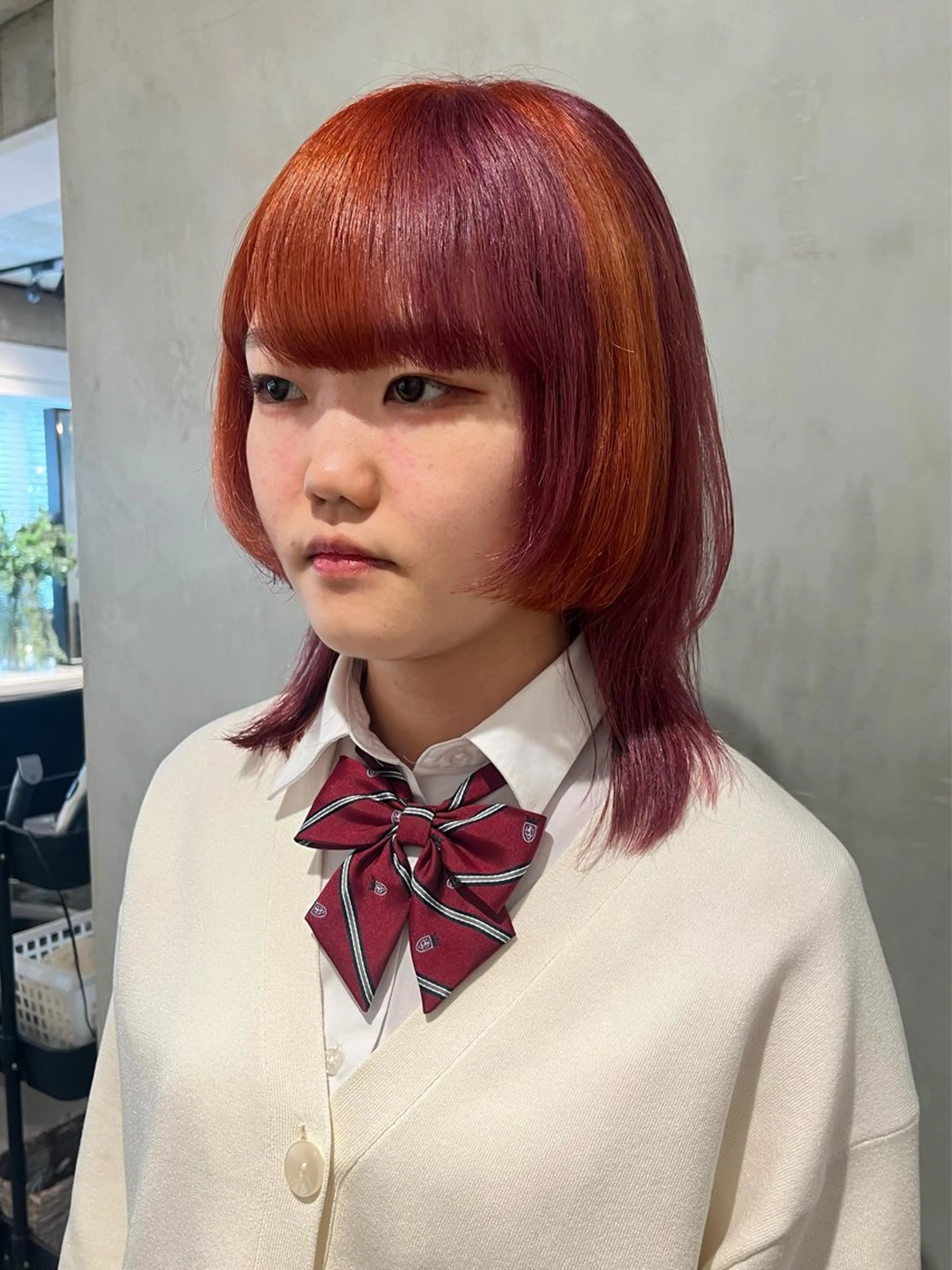 ミディアム カラー オレンジ ピンクカラー ヘアカラー トリートメント 暖色🍒姫カット🎀 オタク特化🎀ゆうなのヘアスタイル