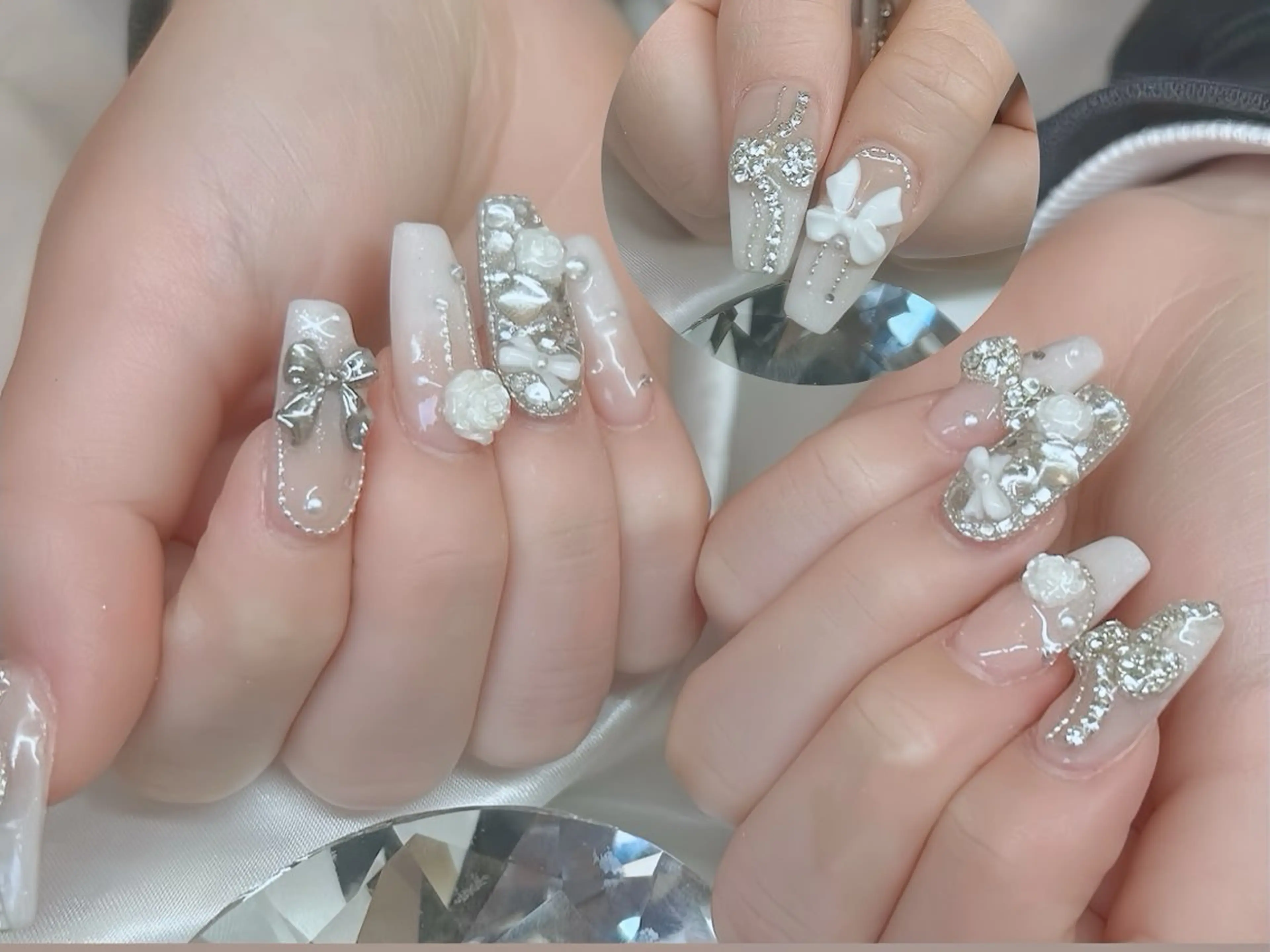ネイル ボルドー フレンチネイル グラデーション キラキラネイル 韓国ネイル ハンドネイル Rin Nail 新大久保店のネイルデザイン