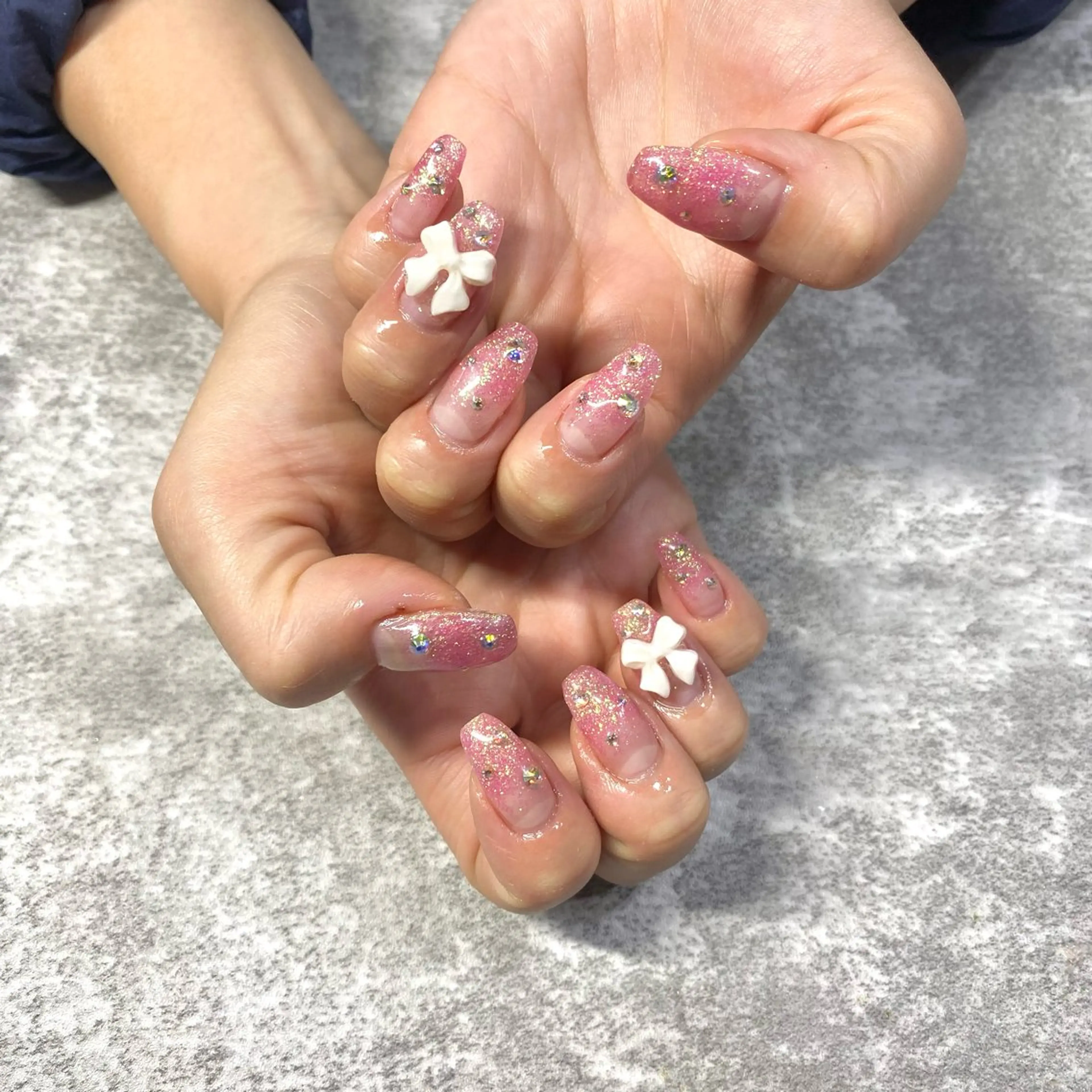 ネイル ラメ(グリッター) ピンク リボン ハンドネイル ★Rinail... .のネイルデザイン