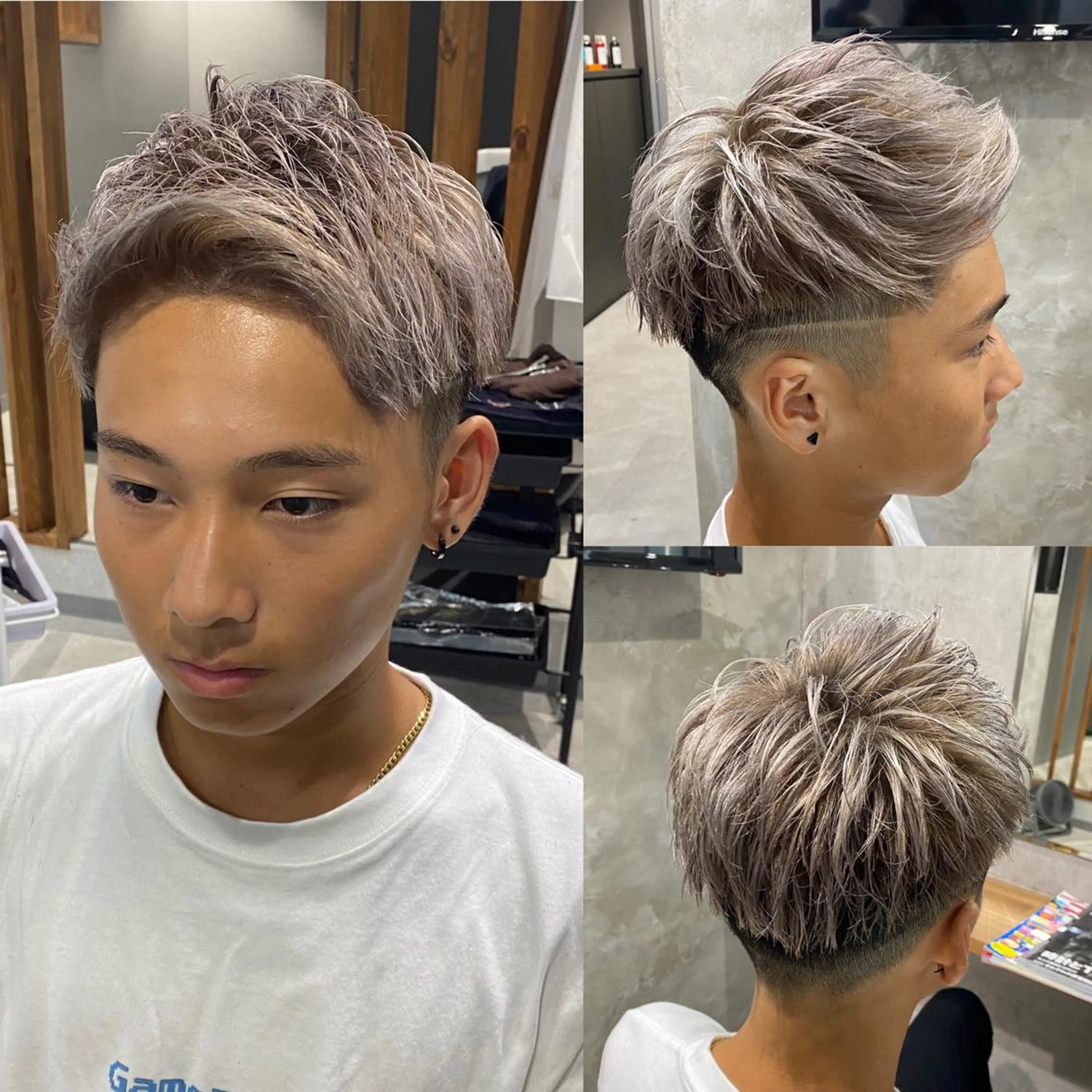 カラー メンズ ベージュカラー ホワイトベージュ R/🤎 パーマ&ブリーチ🔥のヘアスタイル