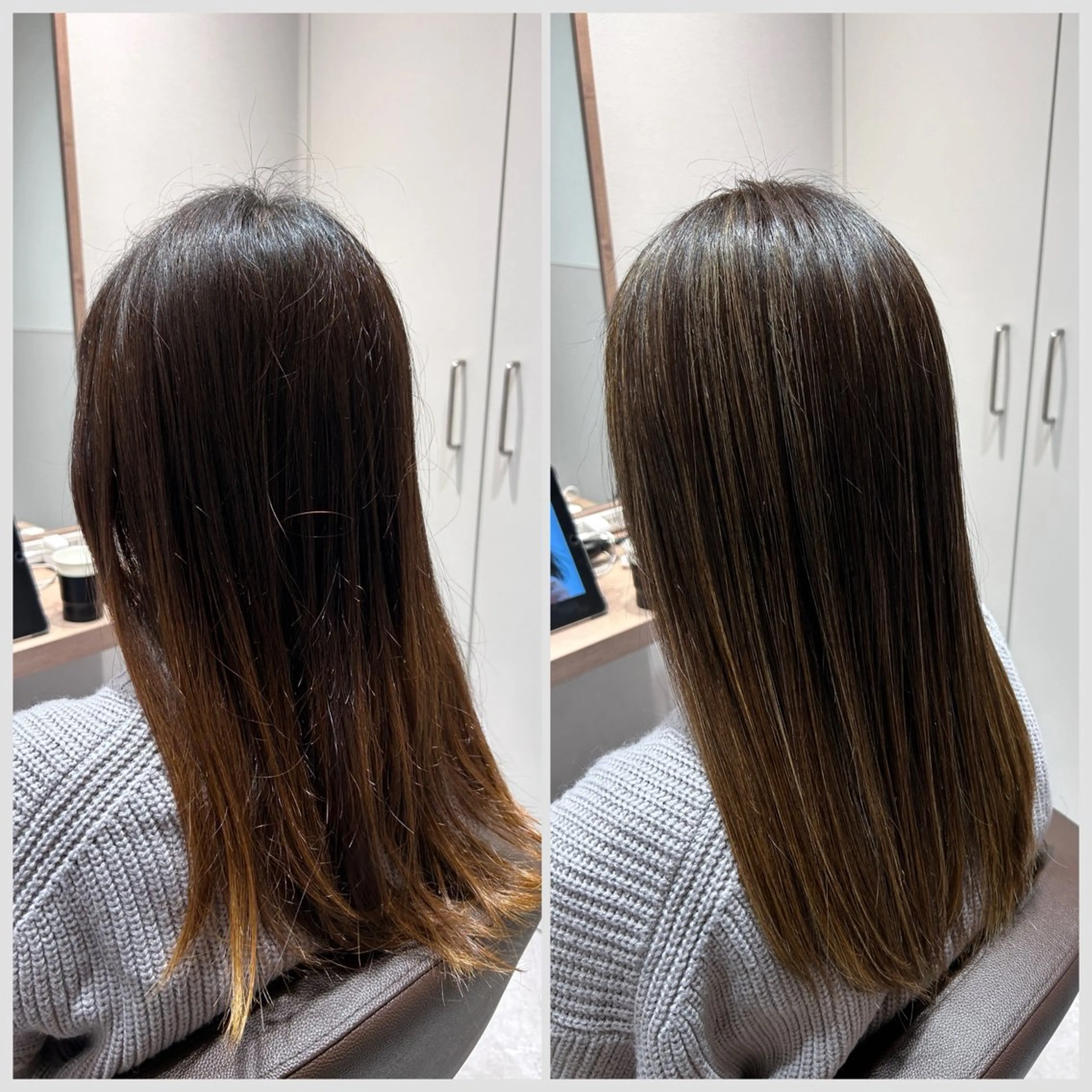 セミロング カラー ダブルカラー ハイライトカラー ハイライト 髪質改善 ヘアカラー トリートメント SALOWIN 神戸三宮店所属・【三宮/ブリーチ なしカラー】高田祐也のヘアスタイル