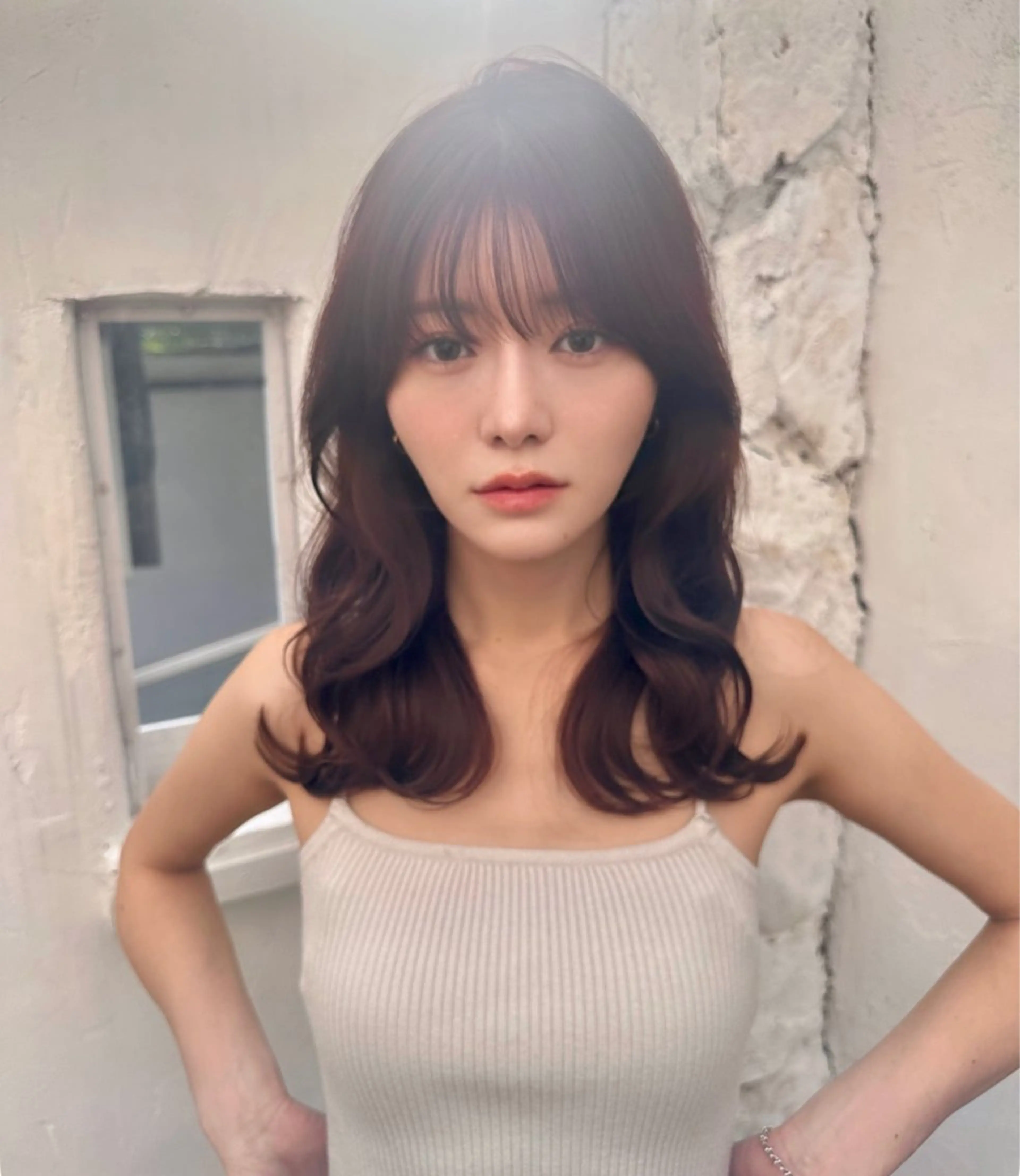 セミロング 顔周りカット 韓国風ヘア レイヤーカット カット ヘアカラー トリートメント ヘアセット 韓国ヘア/レイヤー/ 髪質改善/銀座/田島のヘアスタイル