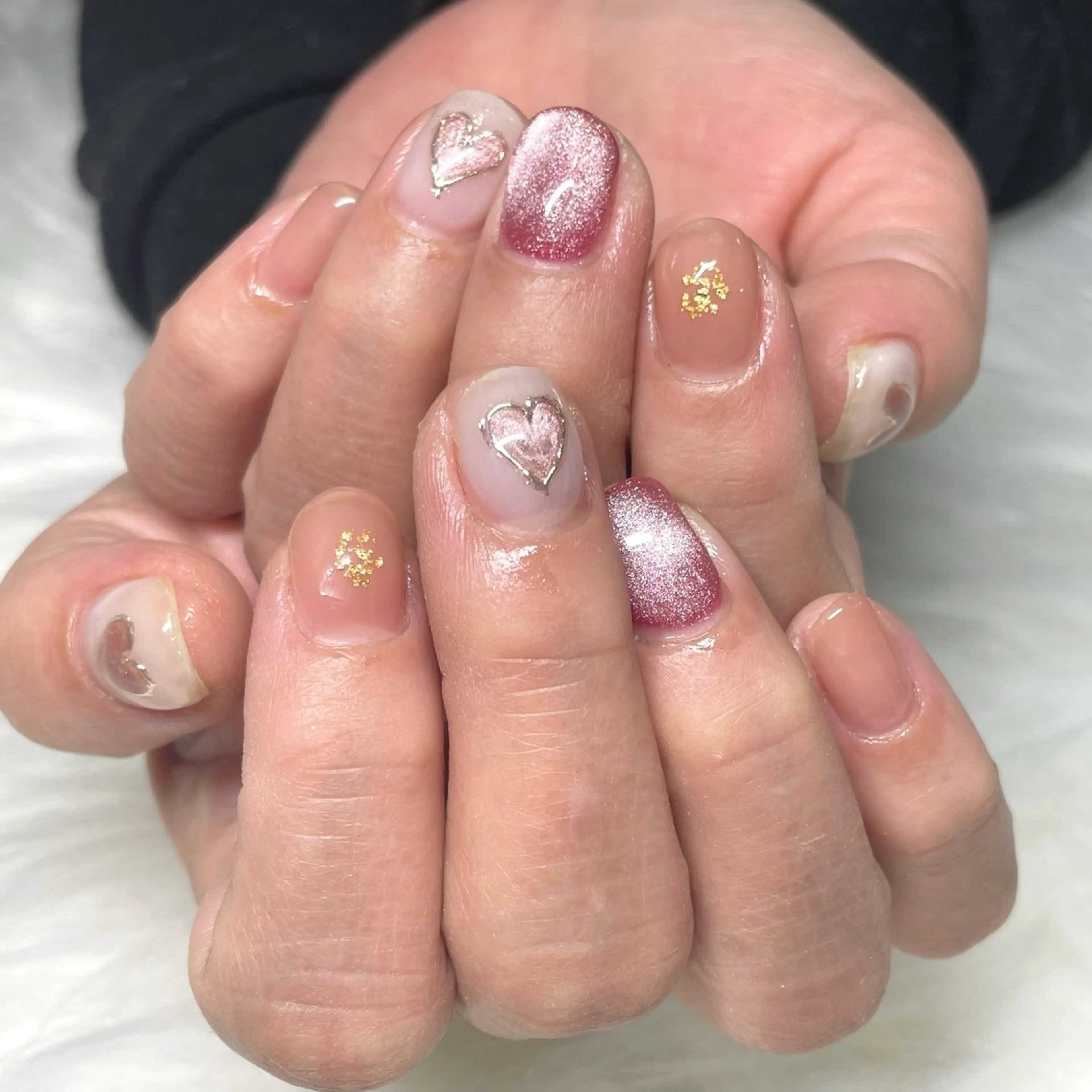 ネイル ハート マグネットネイル ミラーネイル バレンタイン ハンドネイル jujur HARUKA🌸のネイルデザイン