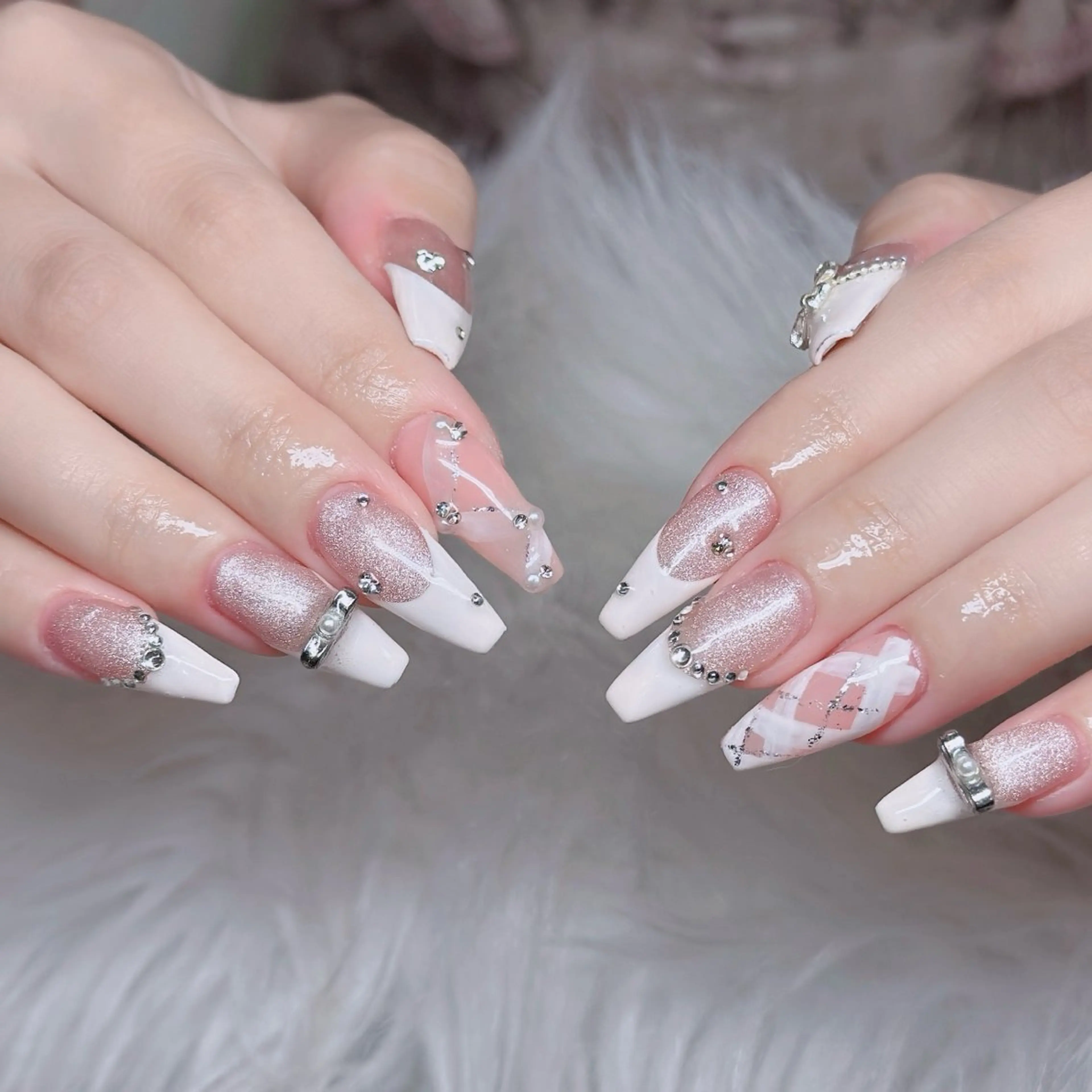 ネイル ロングネイル マグネットネイル リボン 夏ネイル スーパーロングネイル ハンドネイル Hani nailsalonのネイルデザイン