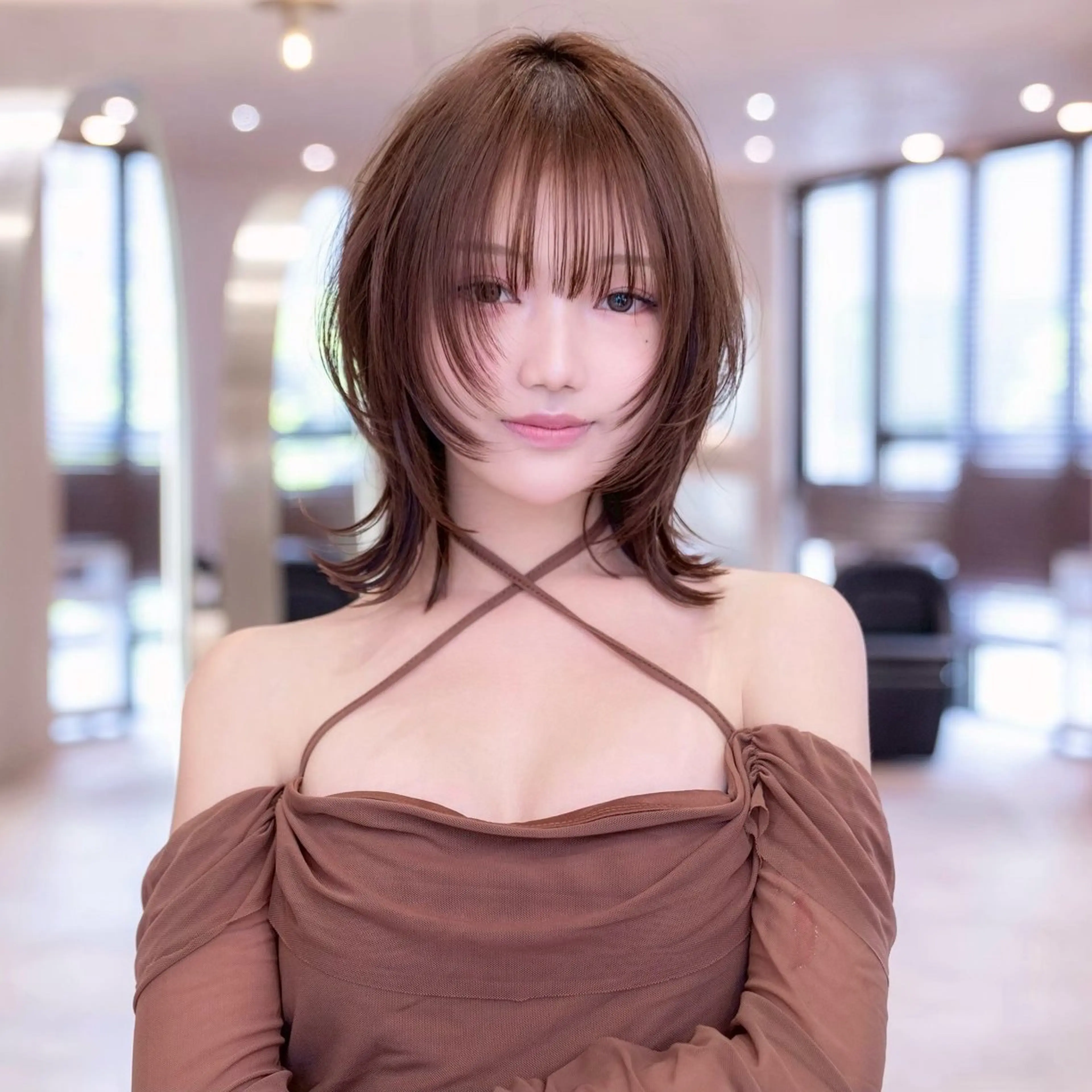 ミディアム ボブレイヤー ボブ 顔まわりレイヤー 顔周りカット ハッシュカット driP. by HAVANA原宿所属・原宿/韓国/髪質改善 /レイヤー/ボブのヘアスタイル