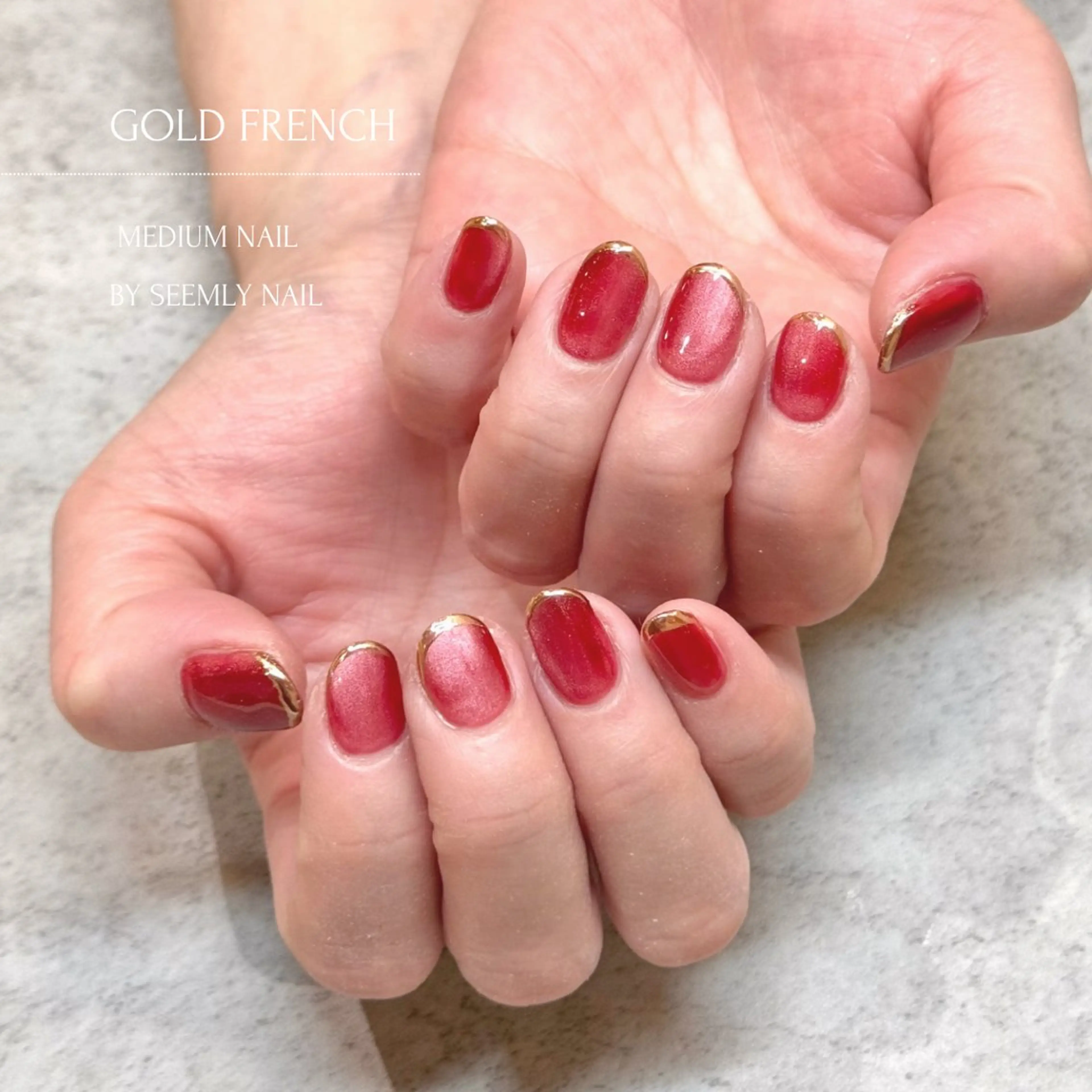 ネイル フレンチネイル ジェルネイル マグネットネイル パラジェル 赤色 Seemly 千田町店所属・フラワーパラジェル 🌸シームリーエミのネイルデザイン