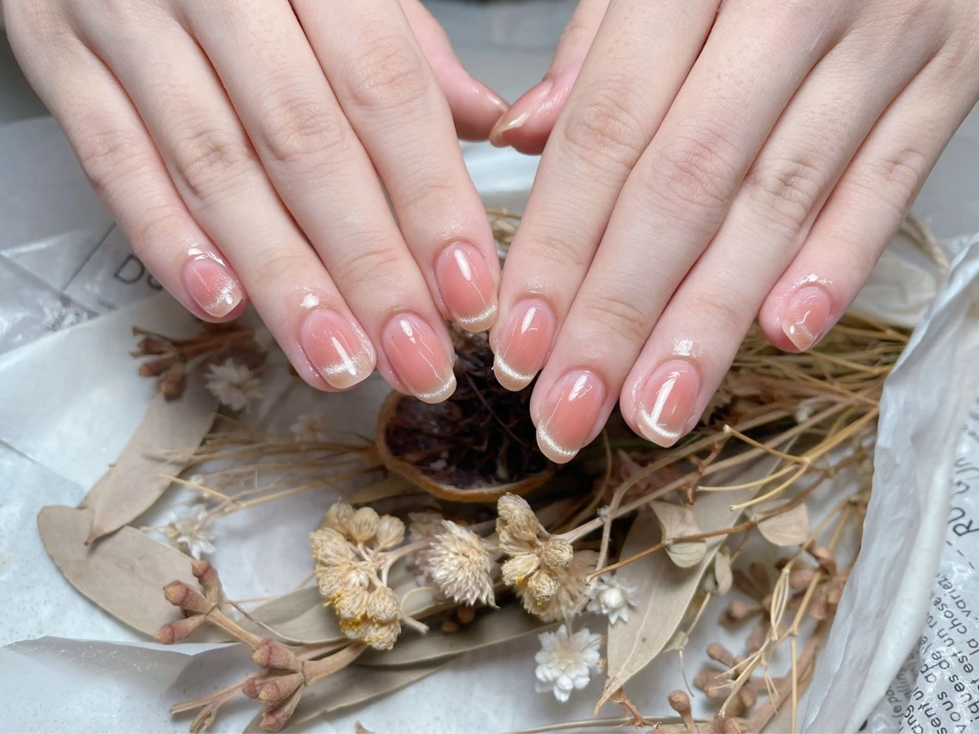 ネイル 長さ出し フレンチネイル ジェルネイル ガラスフレンチ 韓国ネイル ハンドネイル ハンドケア For U nail スカルプ専門店のネイルデザイン
