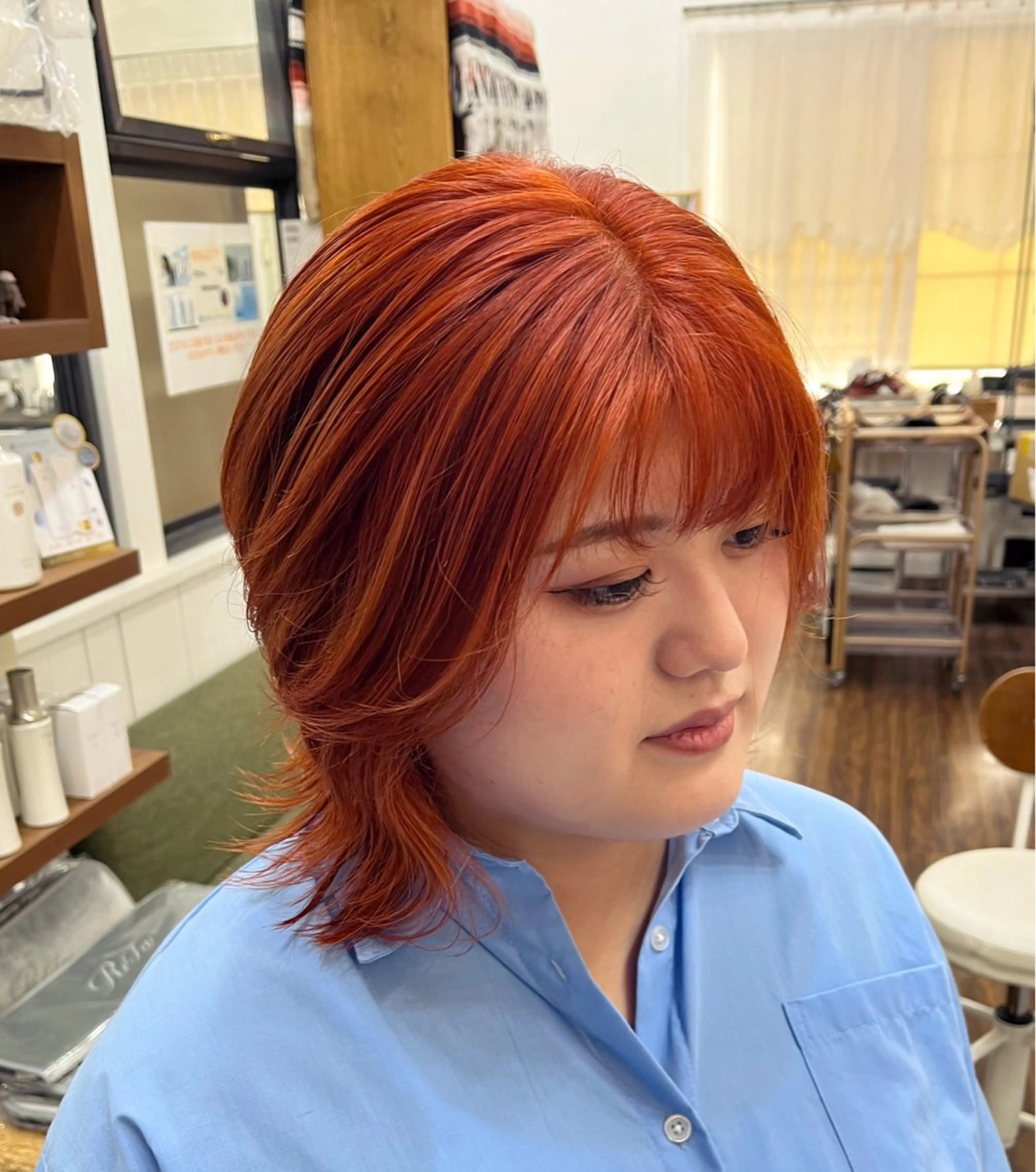 ミディアム カラー ブラウンカラー ダブルカラー ハイトーンカラー オレンジ カット ヘアカラー YUIMARL 倉敷店　SAEのヘアスタイル