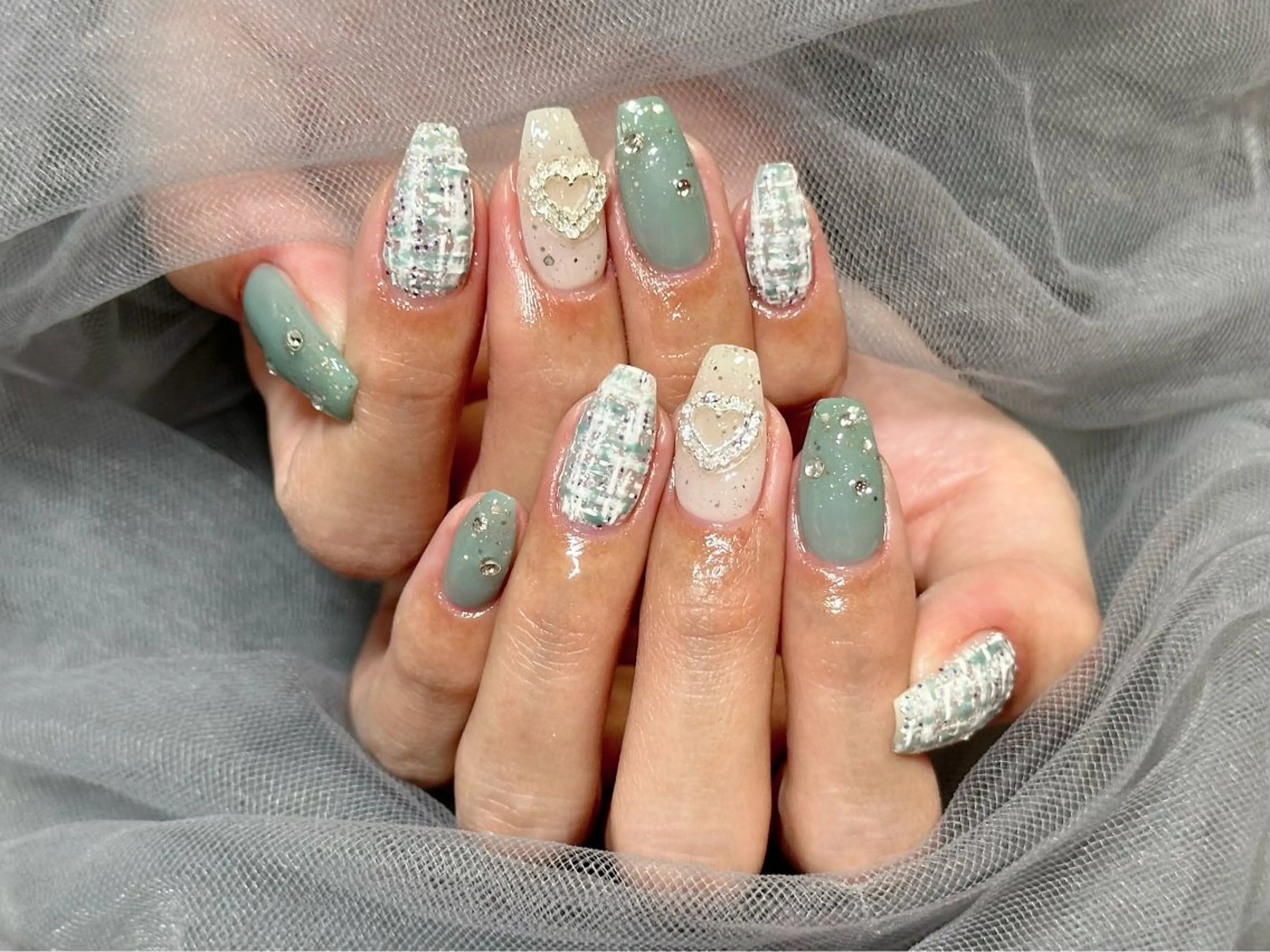 ネイル 水色 ツイードネイル ハンドネイル KURELLY所属・Nail Salon KURELLYのネイルデザイン