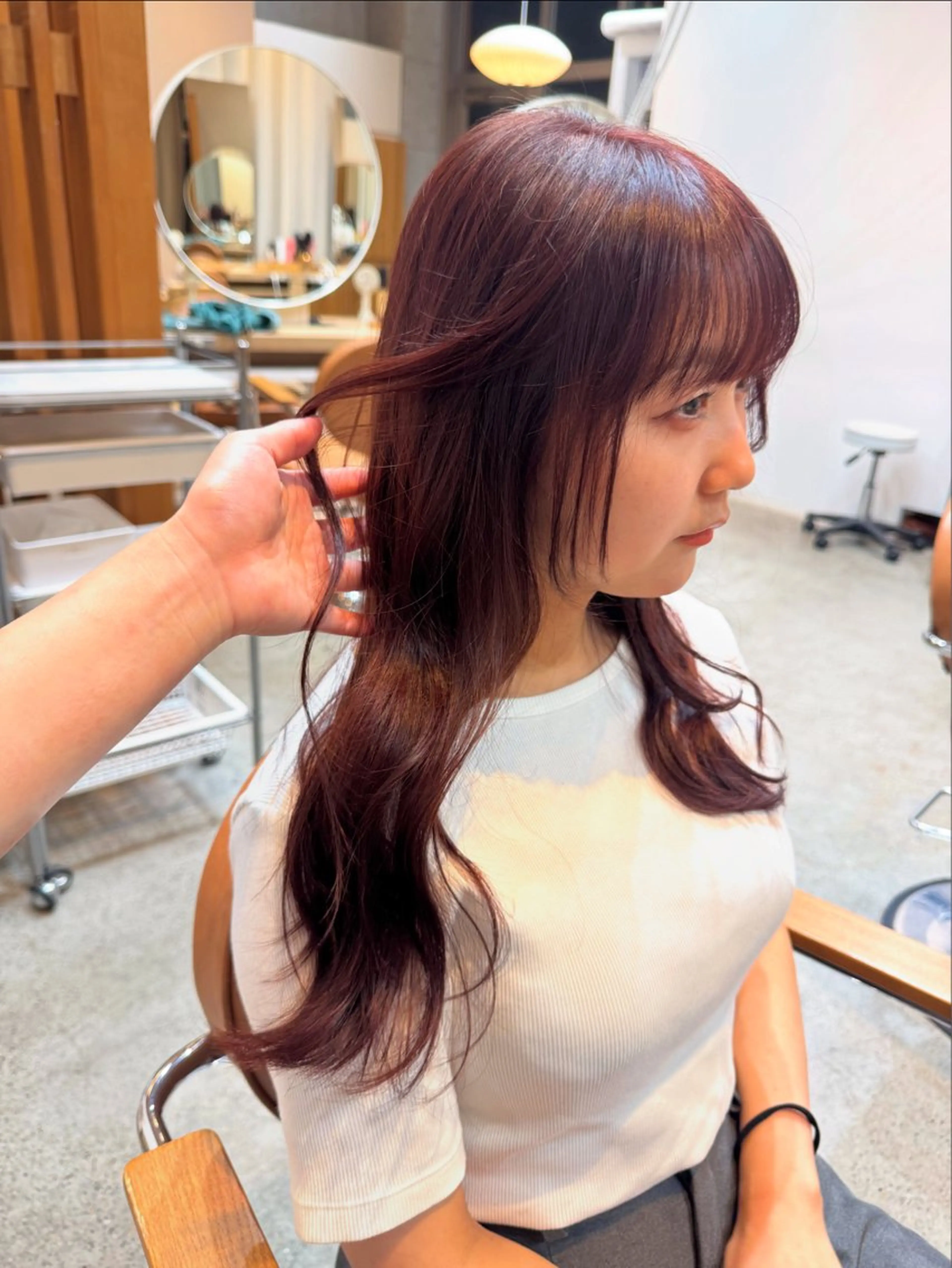 セミロング カラー ヘアカラー 🍒髪質改善/Wカラ ー 暖色 🌸桜🌸のヘアスタイル
