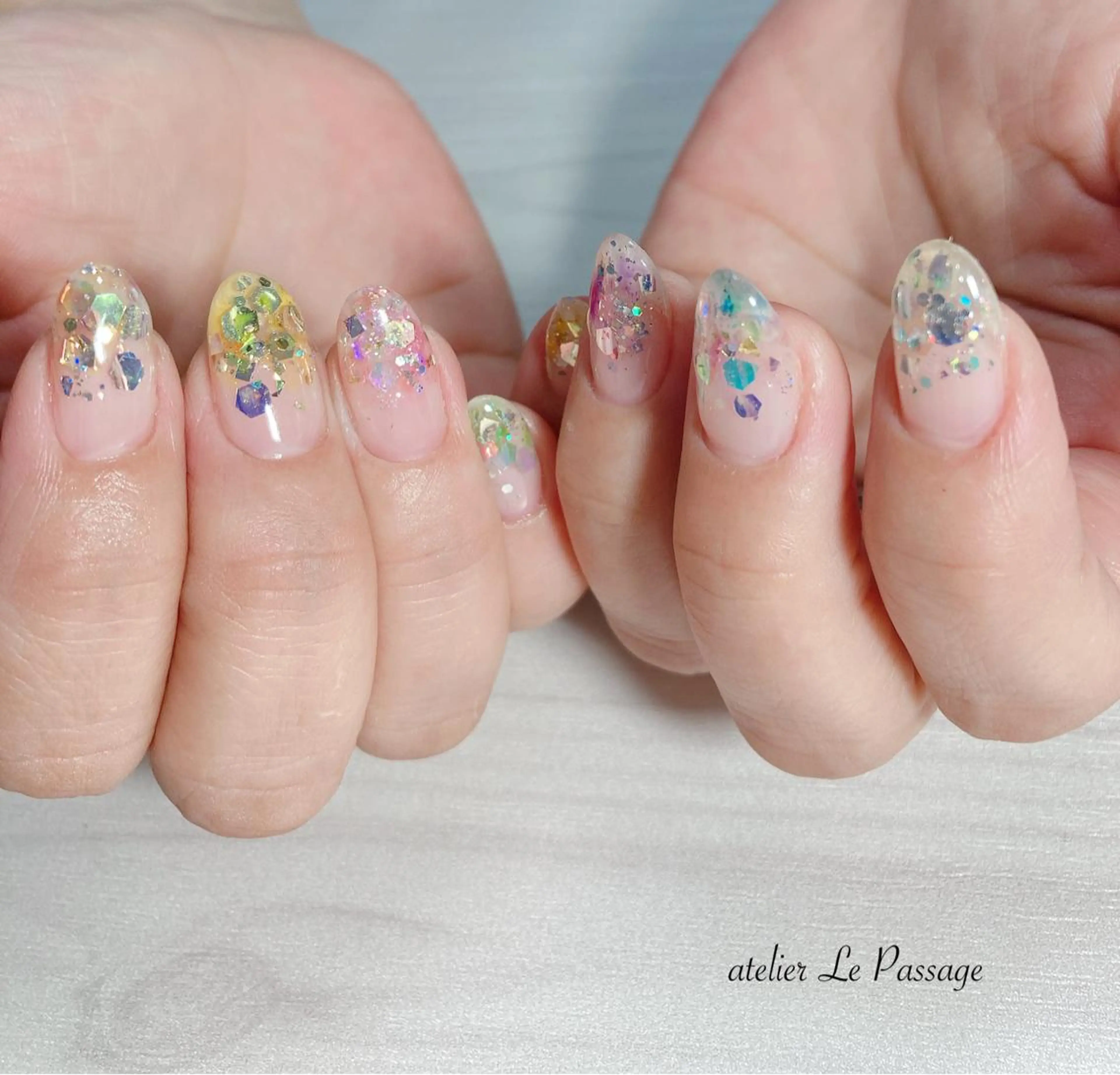 ネイル クリアネイル ジェルネイル オフィスネイル パラジェル パステルネイル ハンドネイル Atelier Le Passage所属・h nakatsukaのネイルデザイン