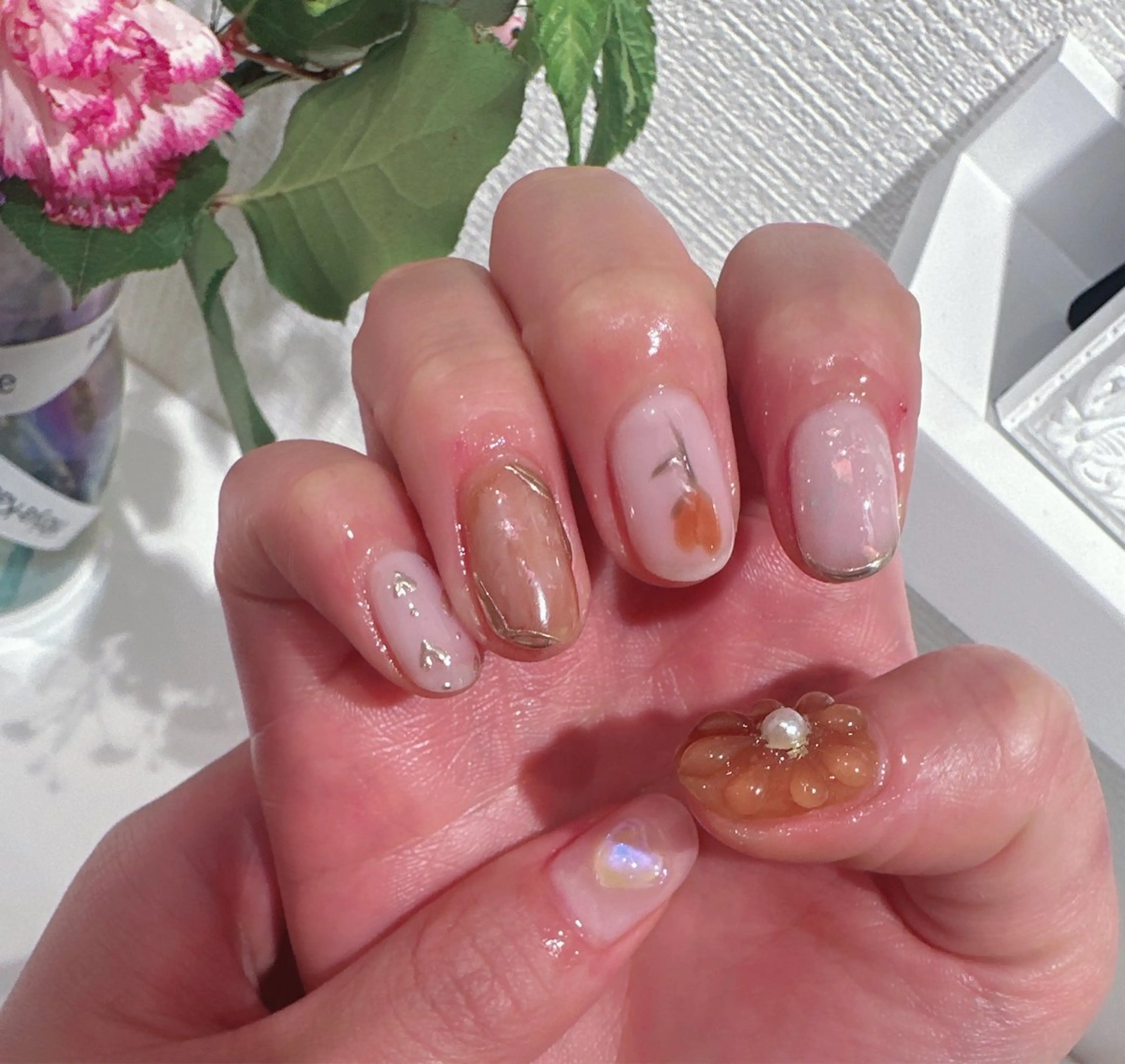 ネイル 韓国ネイル 春ネイル ワンホンネイル ハンドネイル 恵比寿 The Nailのネイルデザイン