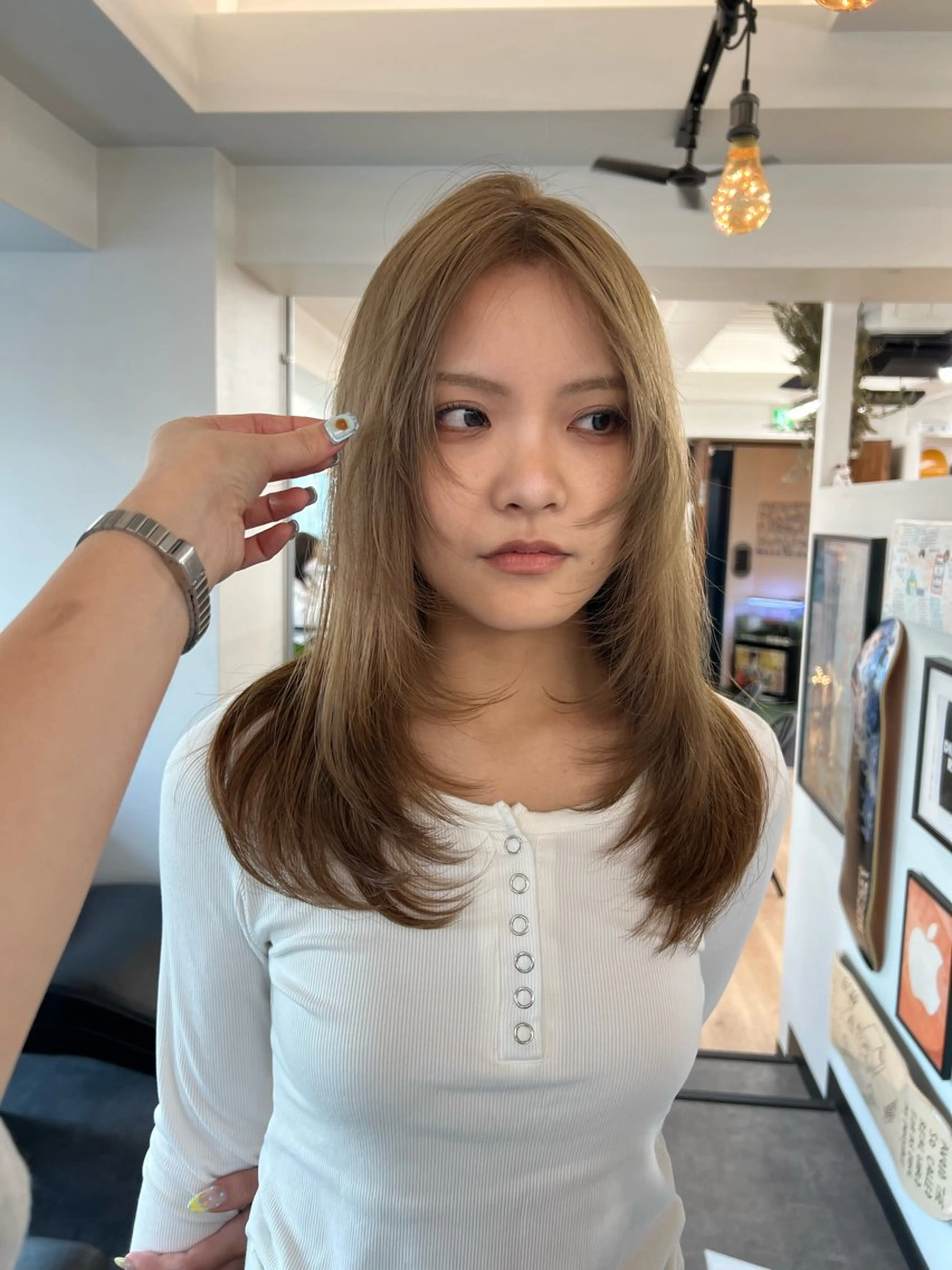 セミロング 顔まわりレイヤー 顔周りカット ハッシュカット レイヤーカット ボブカット募集/ モカのヘアスタイル
