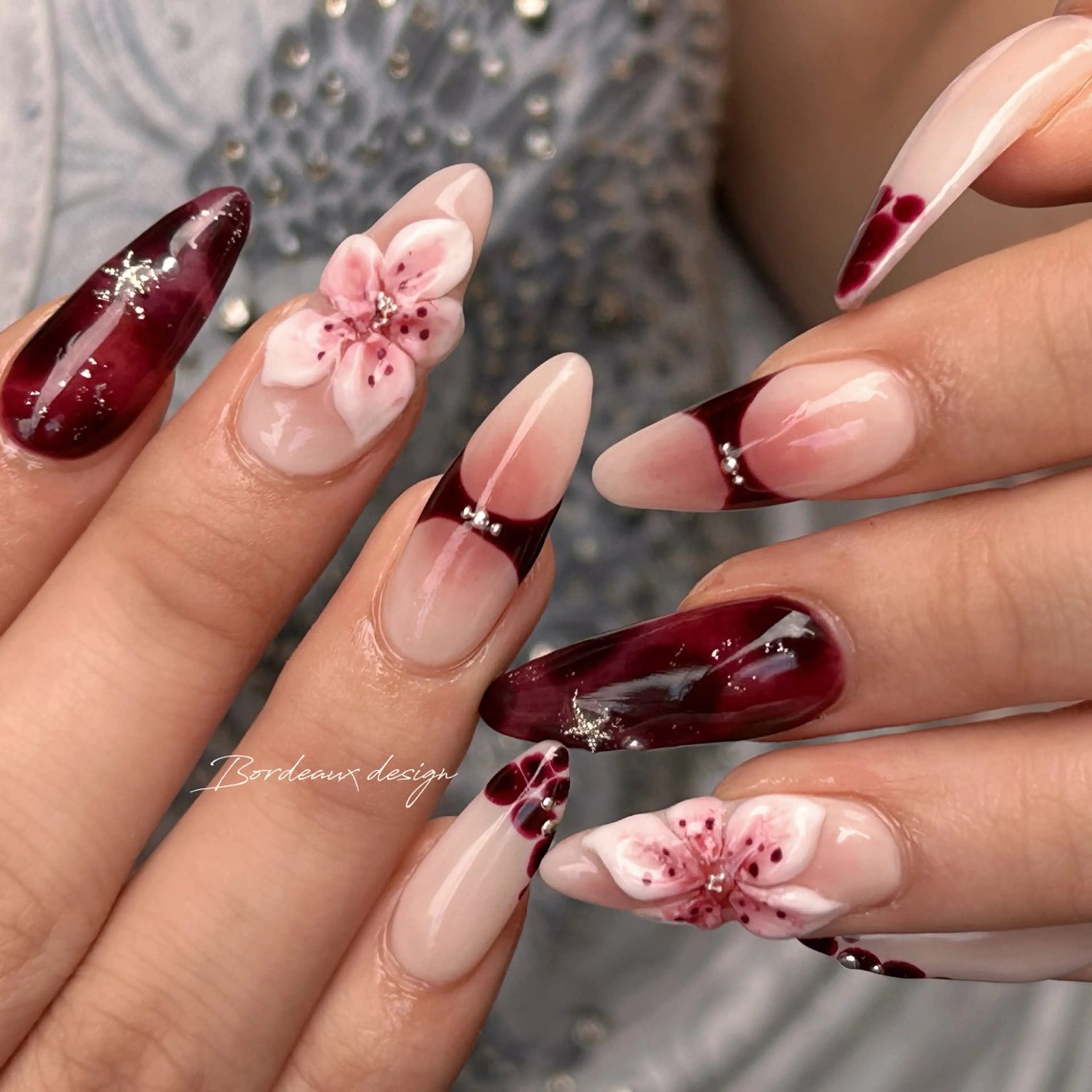 ネイル ボルドー ロングネイル 冬ネイル ハンドネイル hair  MILE.所属・MILE. mukonosouのネイルデザイン
