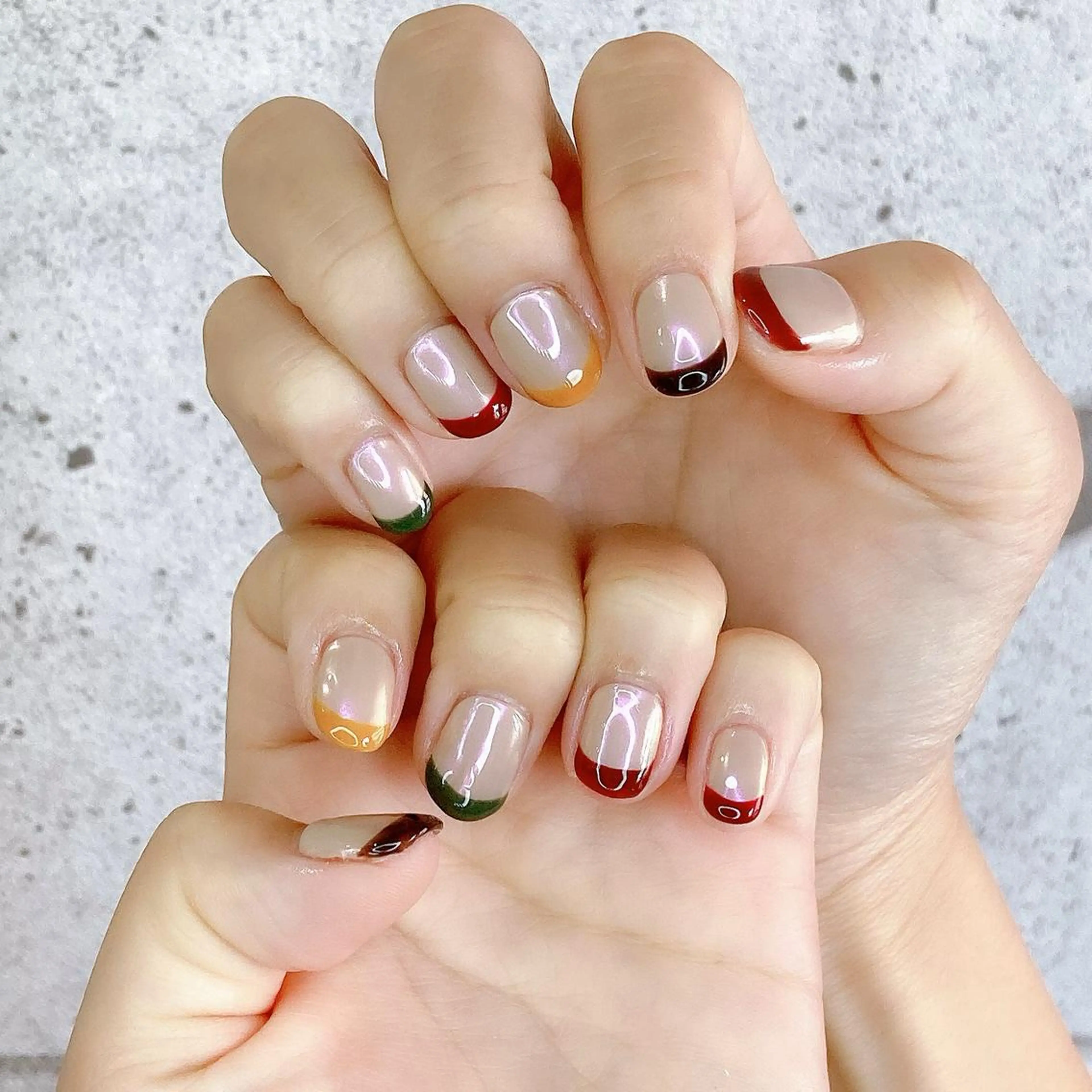 ネイル オーロラネイル フレンチネイル ジェルネイル パラジェル 冬ネイル ハンドネイル Nail Kのネイルデザイン