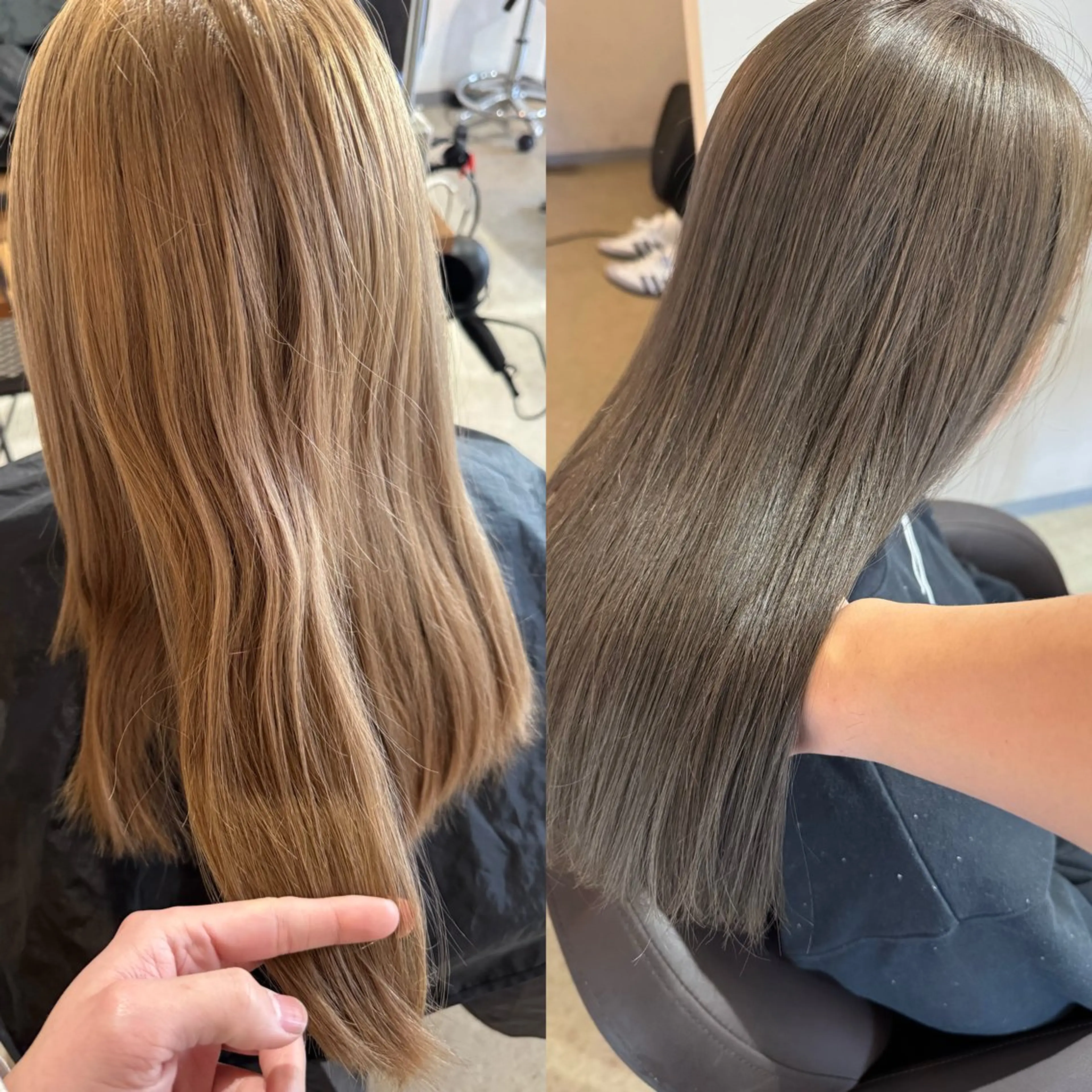 セミロング ボブ 韓国風ヘア レイヤーカット 縮毛矯正 カット ヘアカラー トリートメント ✨艶ブリーチカラー✨ ✨艶髪ストレート✨のヘアスタイル