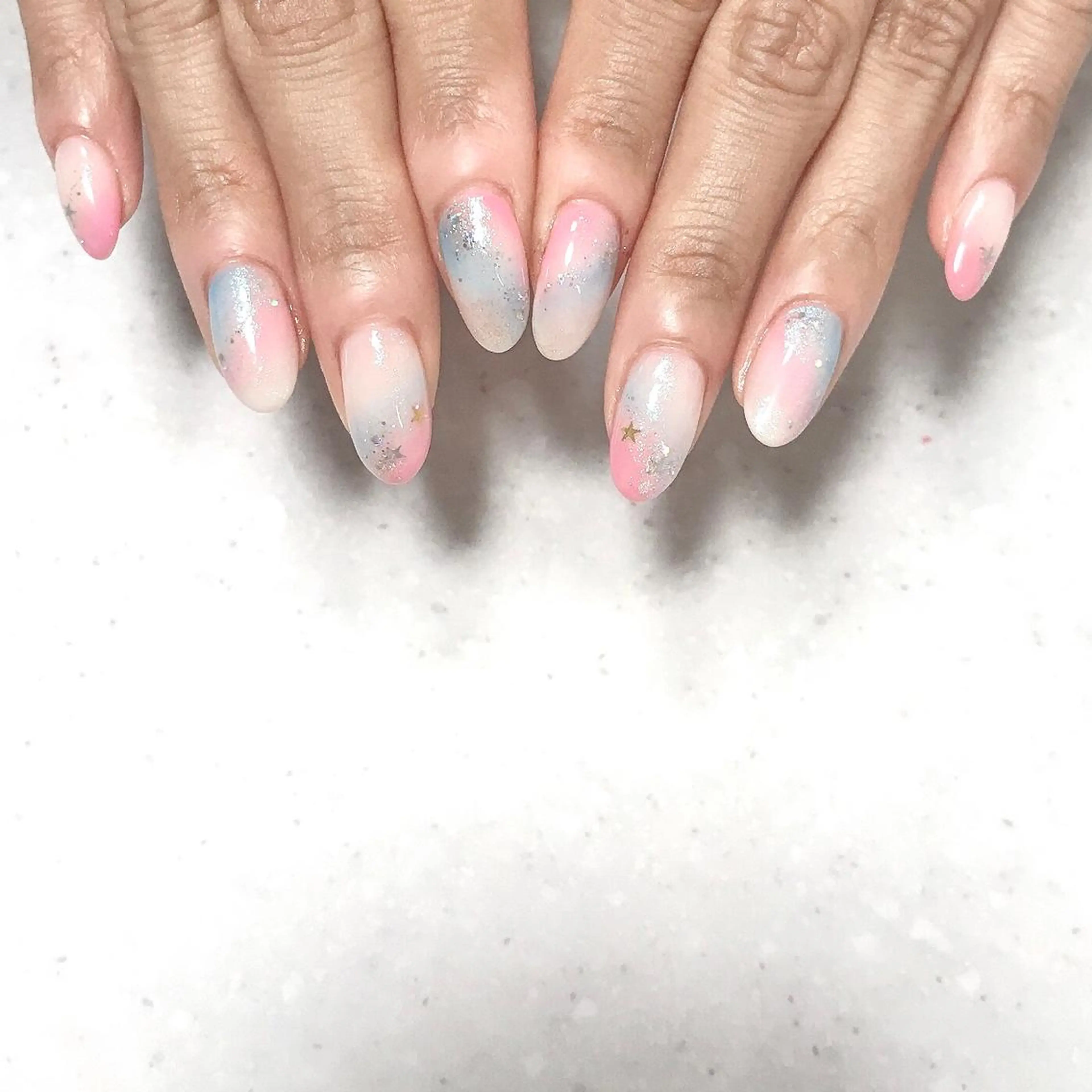 ネイル ラメ(グリッター) ニュアンスネイル 夏ネイル ステラ marikominoのネイルデザイン