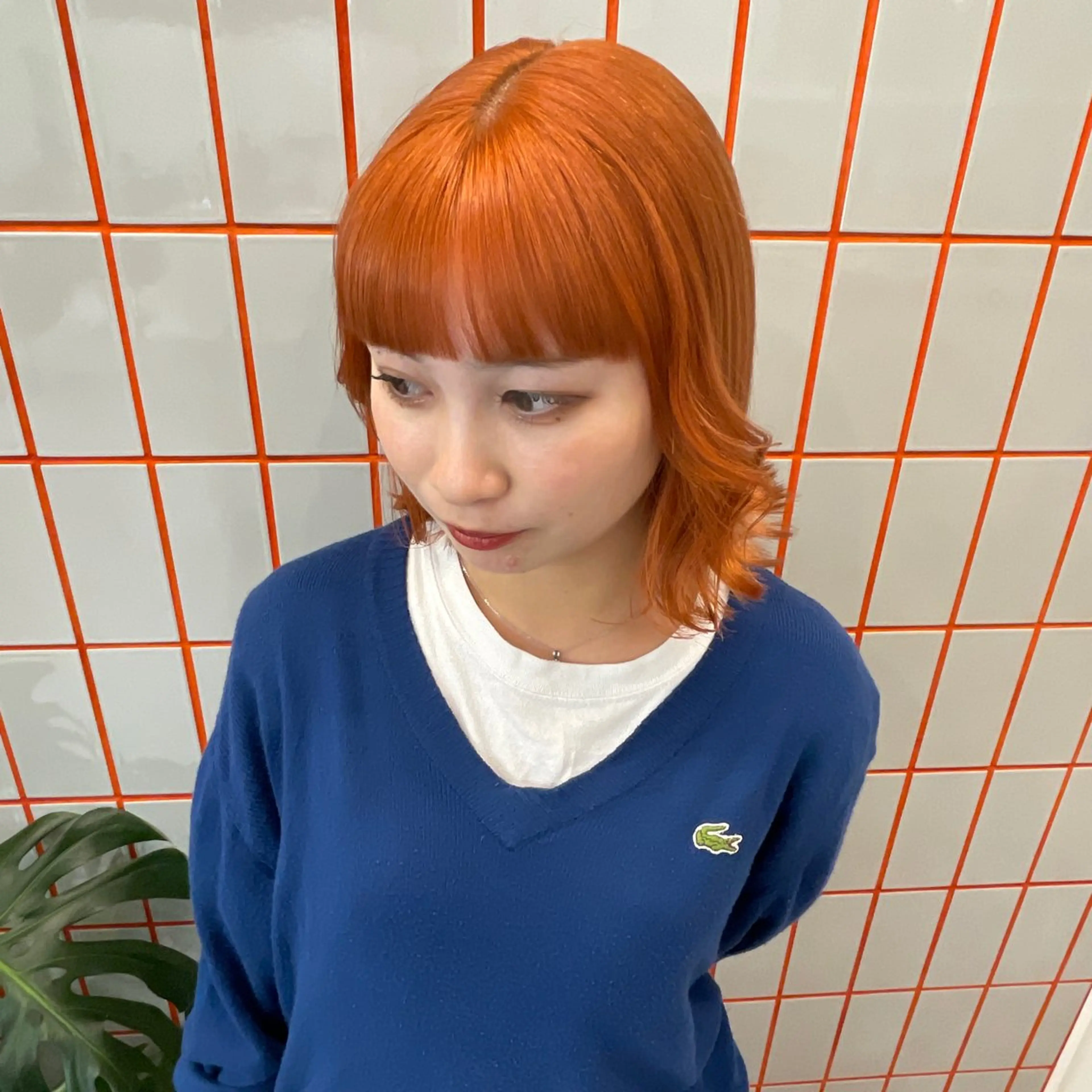 ミディアム カラー ブリーチ ブラウンカラー オレンジ オレンジブラウン ヘアカラー ハイトーン/韓国ヘア 🎀momo🎀のヘアスタイル