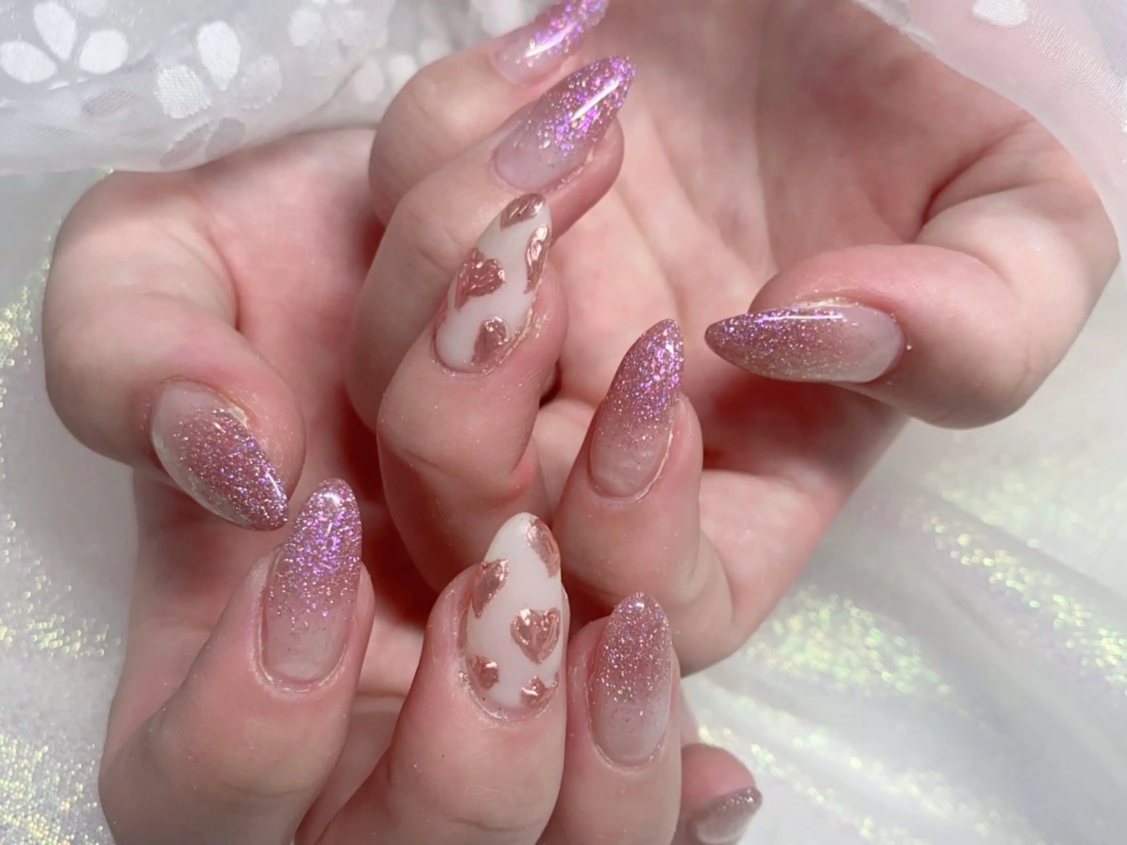 ネイル 長さ出し ジェルネイル キラキラネイル 大理石ネイル(マーブル) ニュアンスネイル Morpho nailのネイルデザイン
