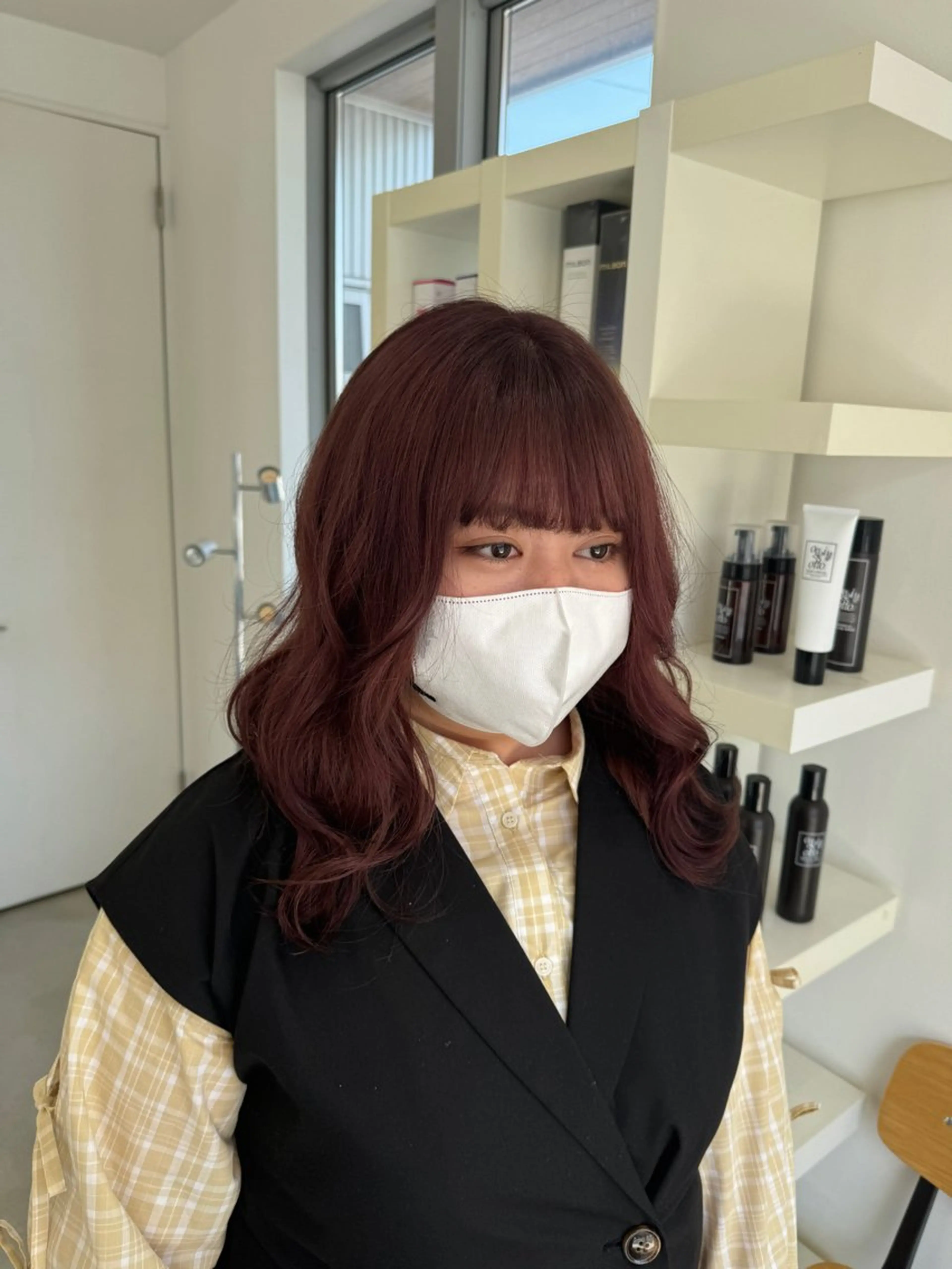 ミディアム カラー 黒髪 ピンクカラー mir所属・堀越 美羽のヘアスタイル